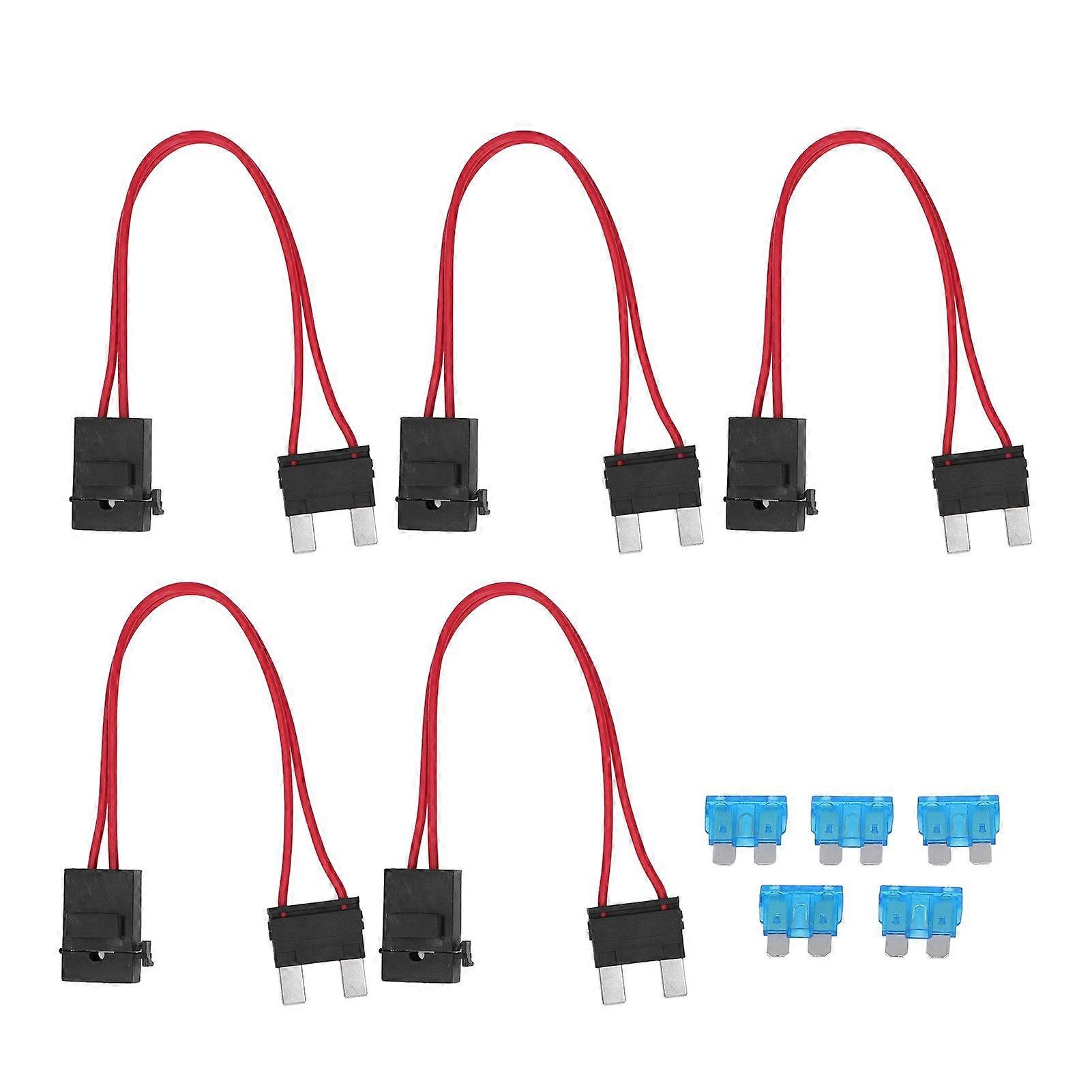 5Pcs Car Fuse Holder Connector Mini Heavy Duty Wire Extension for Vehicle ATM 20A 16AWG with 5 Fuses ACL L 29.2mm