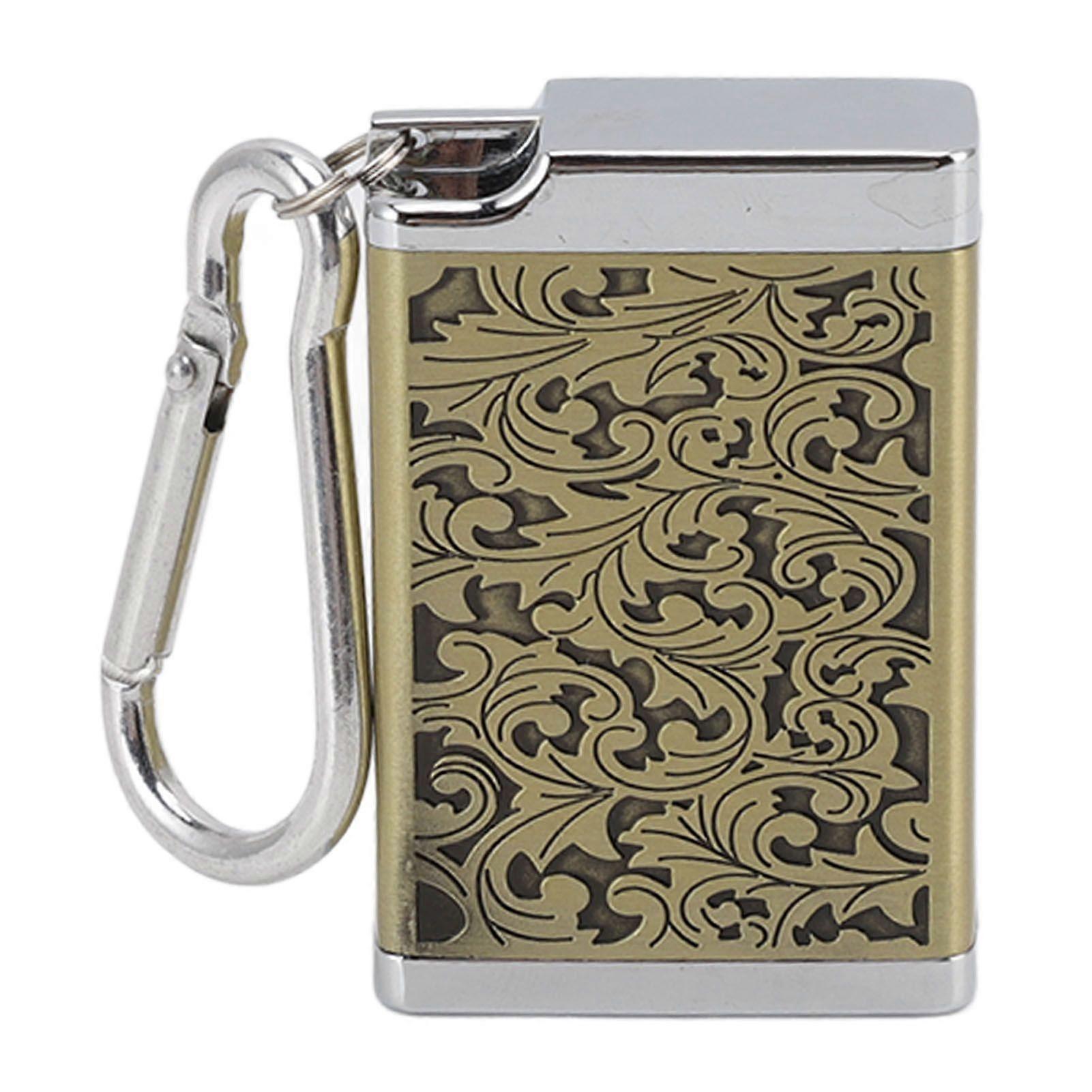 Portable Ashtray with Keychain Aluminum Alloy Pocket Cigarette Ash Box Case Embossed Pattern Gold