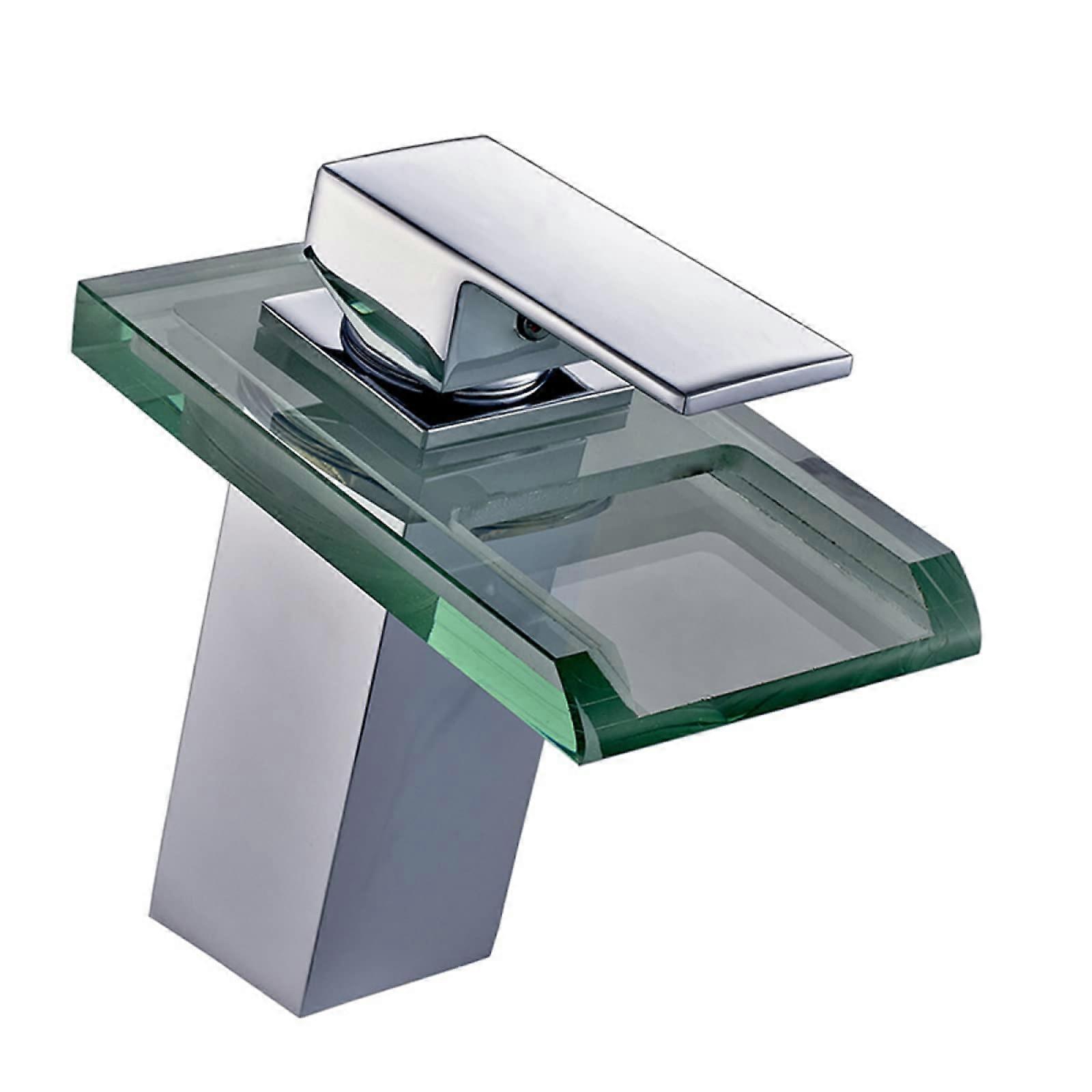 Waterfall Led Brass Sink Mixer, 3Color Changing Waterfall Spout, Hot/Cold, 1Hole, Chrome, Commemoration Day