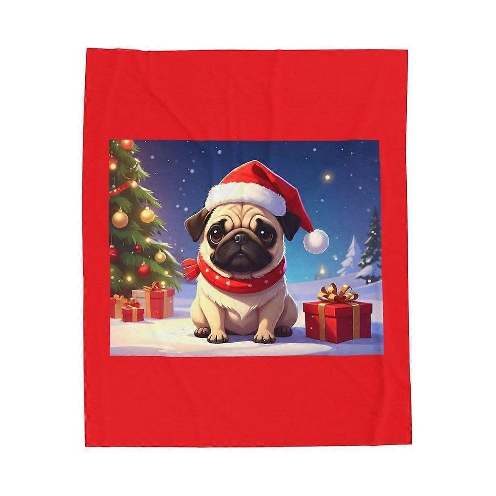 Świąteczny koc aksamitny flanelowy mops, przytulna świąteczna narzuta, prezent dla miłośnika psów, DH 025