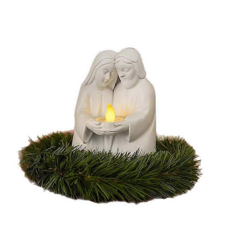 Nativity Set for Christmas Indoor,Ceramic Nativity Scene with Light, Porcelain Statue Sculpted Hand Painted Figurine, Holy Family Manger Scene Tableto