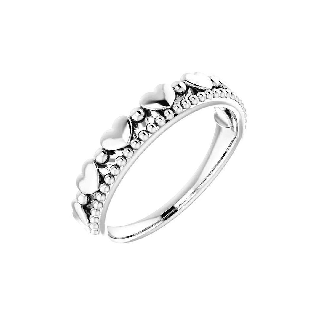925 Sterling Silver Polished Stackable Beaded Love Heart Ring Size 6.5-Stackable-Ring for Women