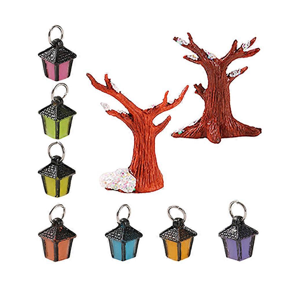 Miniature Trees Resin Scene Trees for Decor 5Sets with Mini Lights