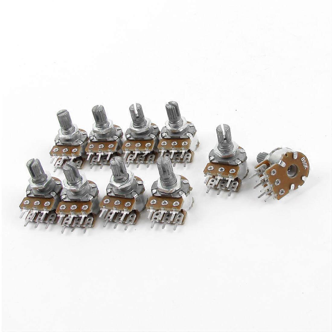10 STÜCKE Top Einstellung Linear Dual Rändelwelle Potentiometer 50K Ohm B50K