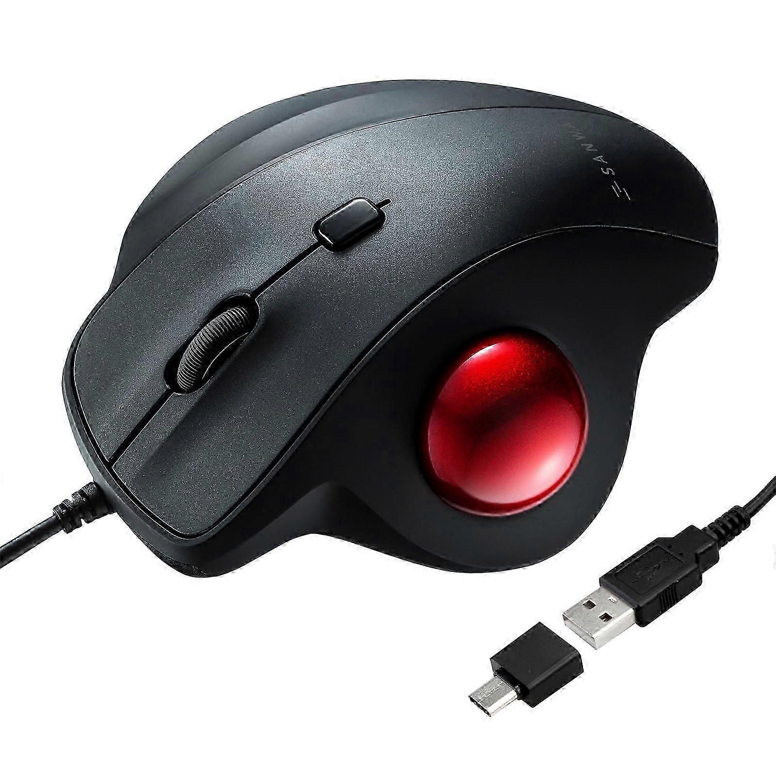 Wired Ergonomic Trackball Mouse With 34mm Ball, Silent Buttons, 600/800/1200/1600 DPI, Mac and Windows Compatible, Black