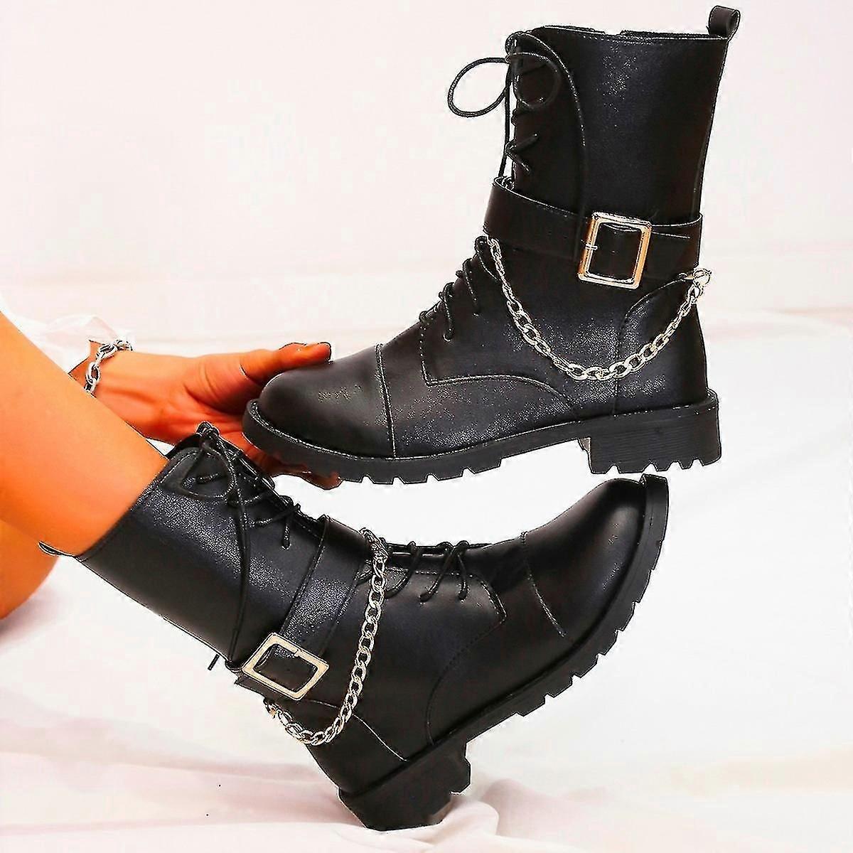 Femmes Combat Boots Zipper Lace Up Booties
