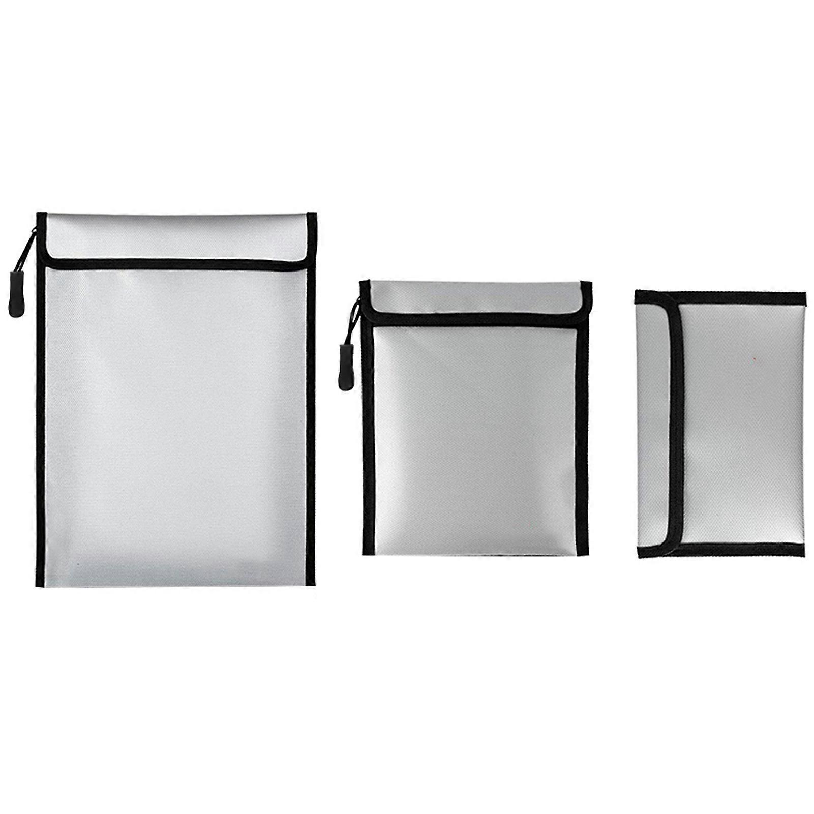 Fireproof Waterproof Money Document Bag 3 Pack with Upgraded Zipper, Secure Storage Pouch for Files Cards Passport Valuables Home Office Travel Silver