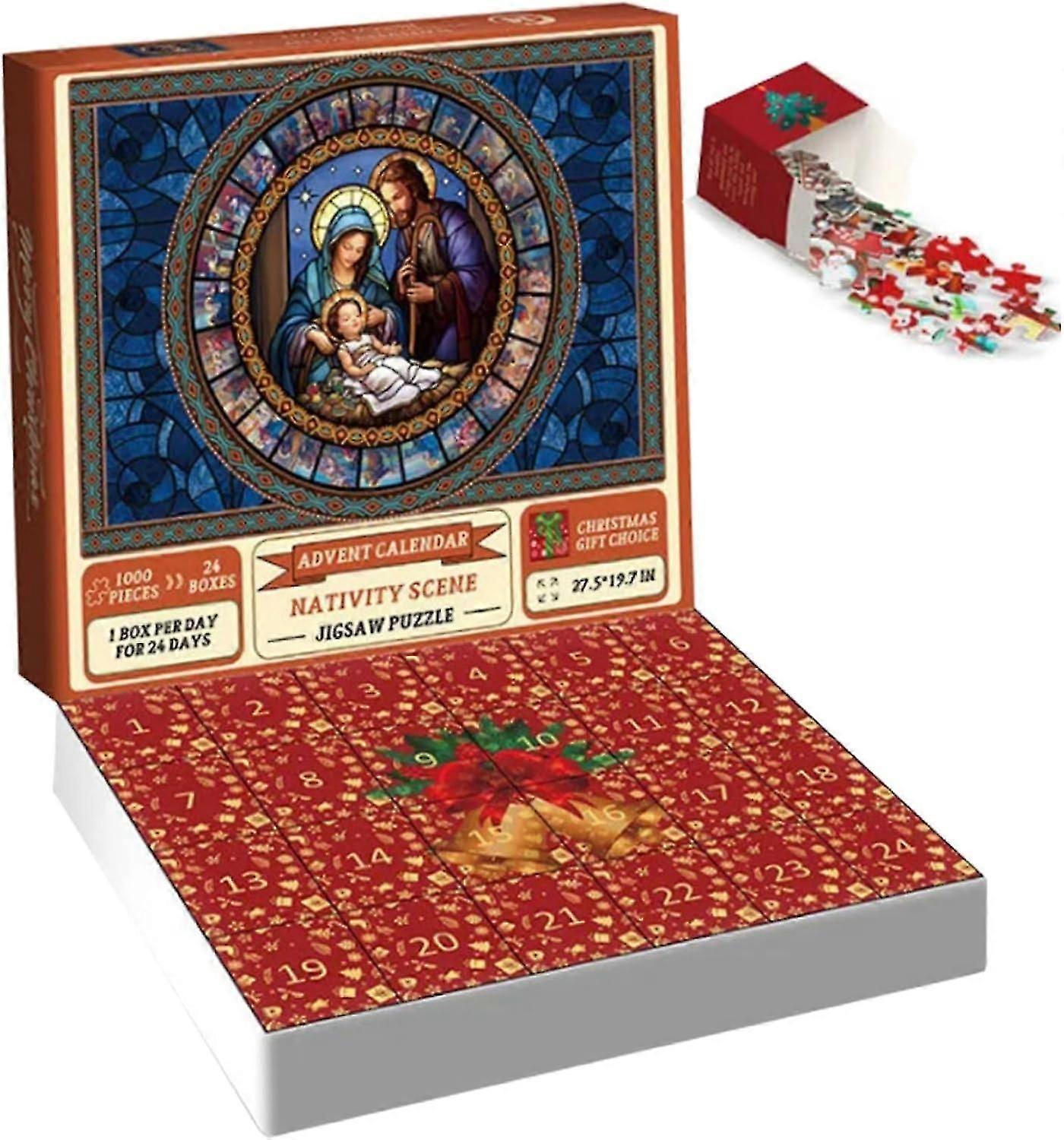 Jigsaw Advent Calendar 2023, Christmas Advent Calendar 2023 24 Parts Nativity Scene 1000 Christmas Pieces for Adults for Kids