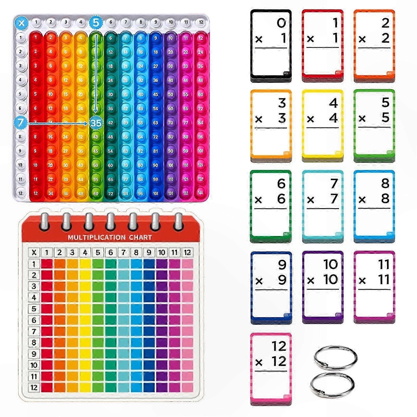 Math Flash Cards & Pop Fidget Chart - 156pcs Multiplication Cards, Fun Games for K-6
