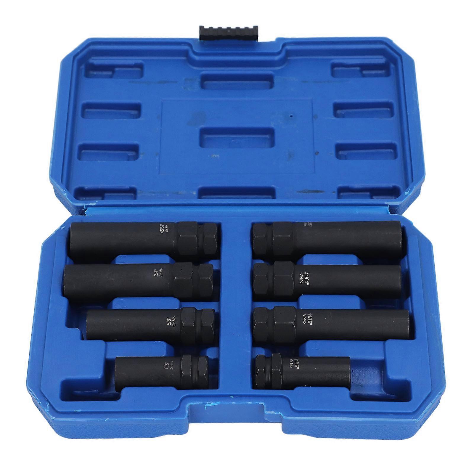 8 Pcs Lug Nut Socket Set 5/8 To 45/64 Inch Cr Mo Steel Thin Walled Wheel Lock Removal Tool Kit
