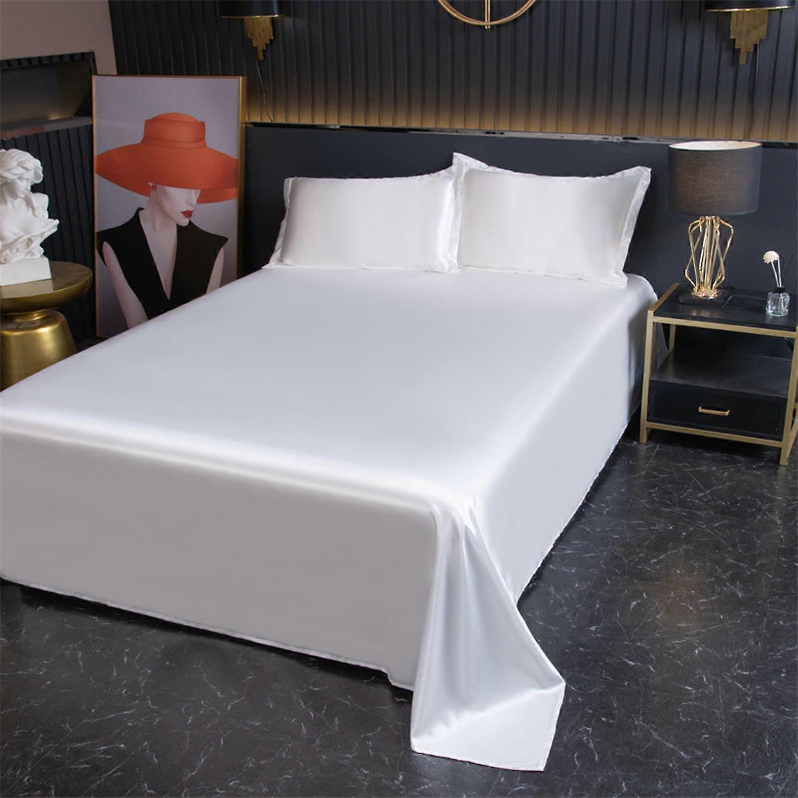 Satin Silk Bedding 180x230cm White Satin Bed Sheets Soft