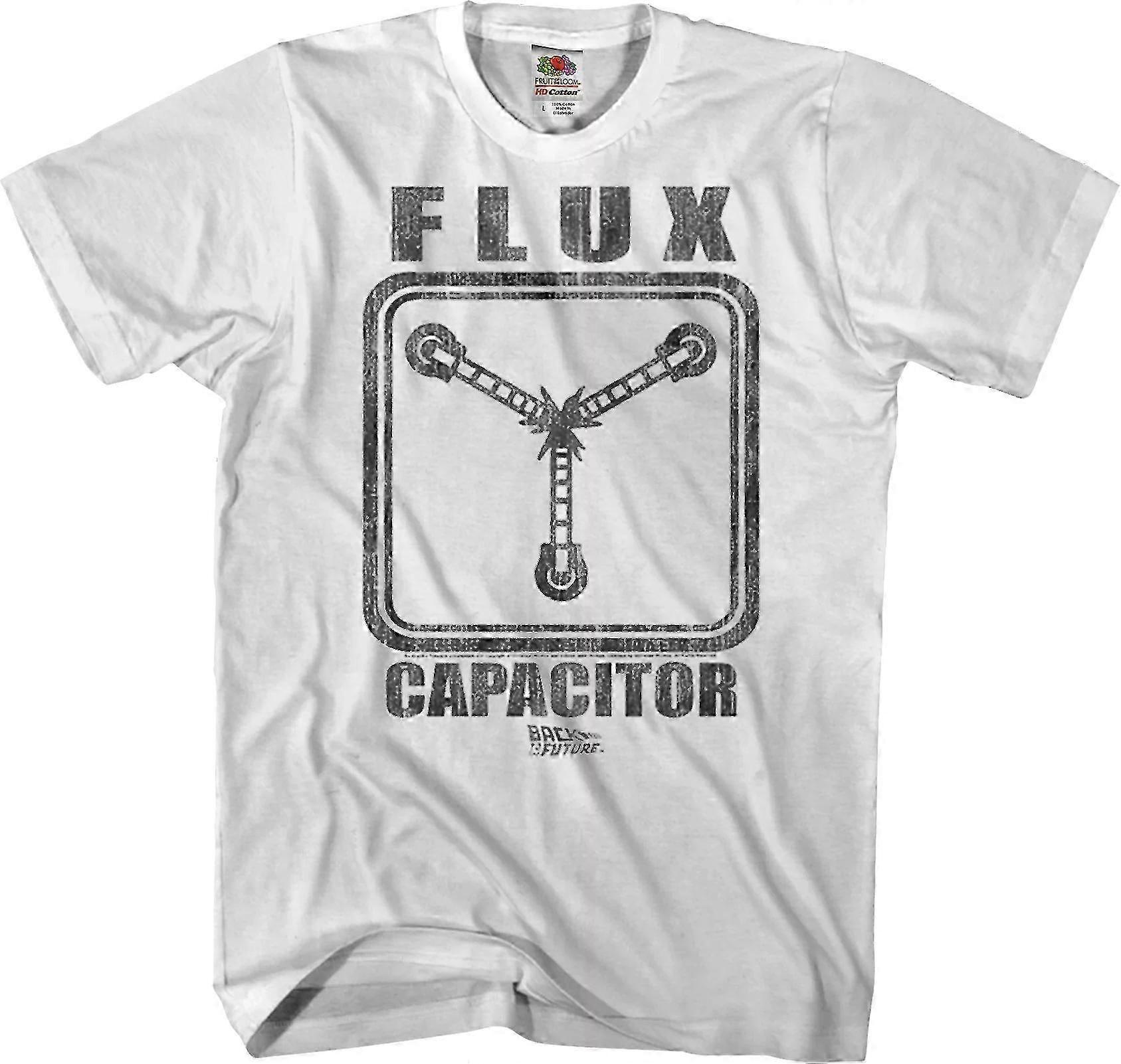 Černobílé tričko s nápisem Návrat do budoucnosti s kondenzátorem toku Flux Capacitor, Rockinstone
