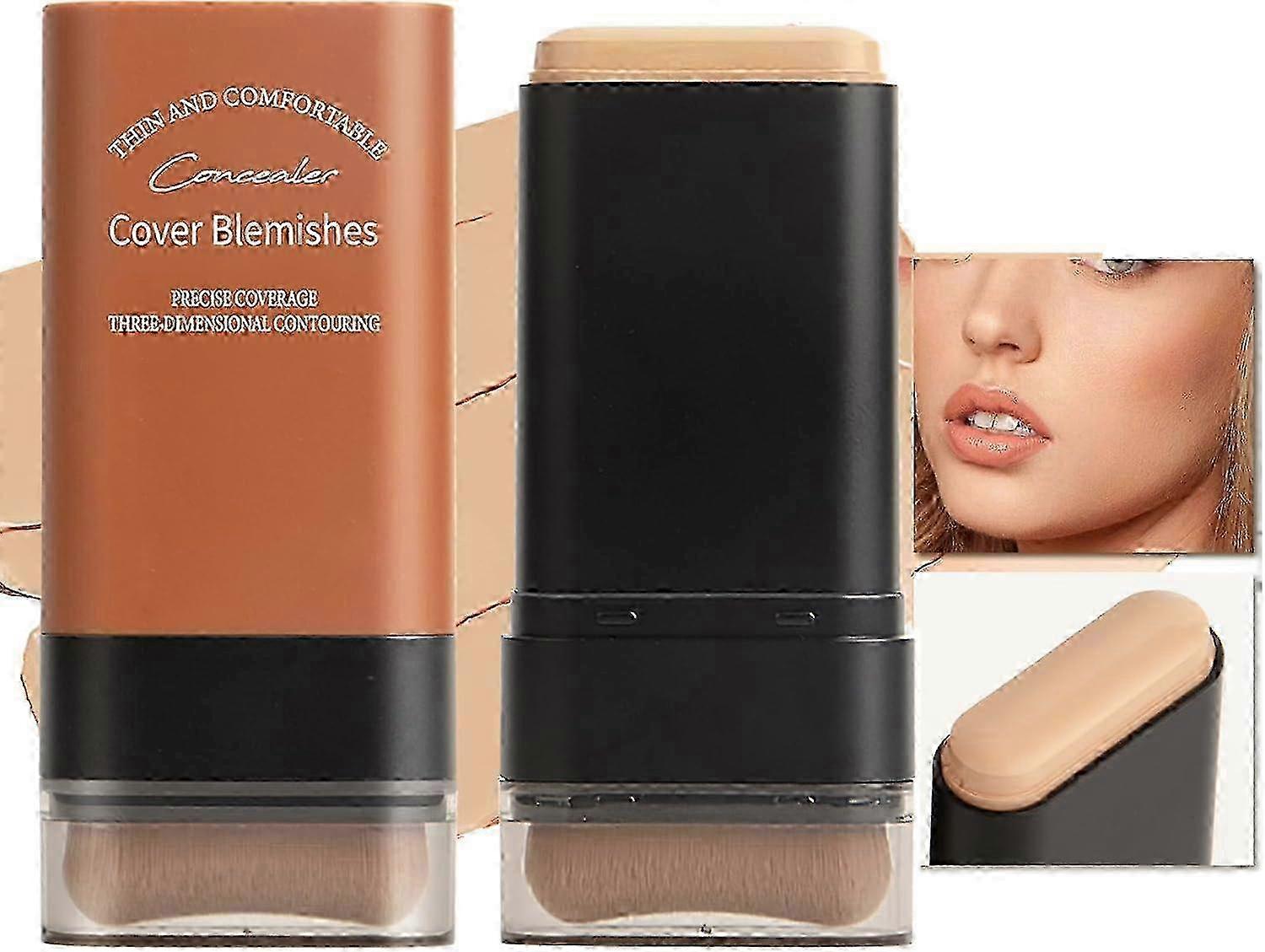 Foundation Stick for Face, Multi-Use Foundation Stick with Built-In Foundation Brush, Lightweight Buildable Medium-to-Full Coverage