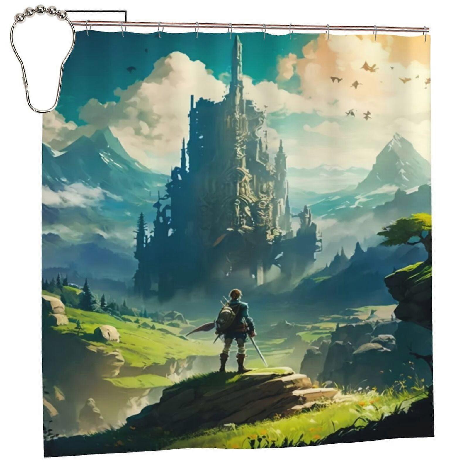 The Legend of Zelda Shower Curtain 72x72in, Waterproof Polyester, Quick-Drying, Weighted Hem, Machine Washable with 12 Hooks