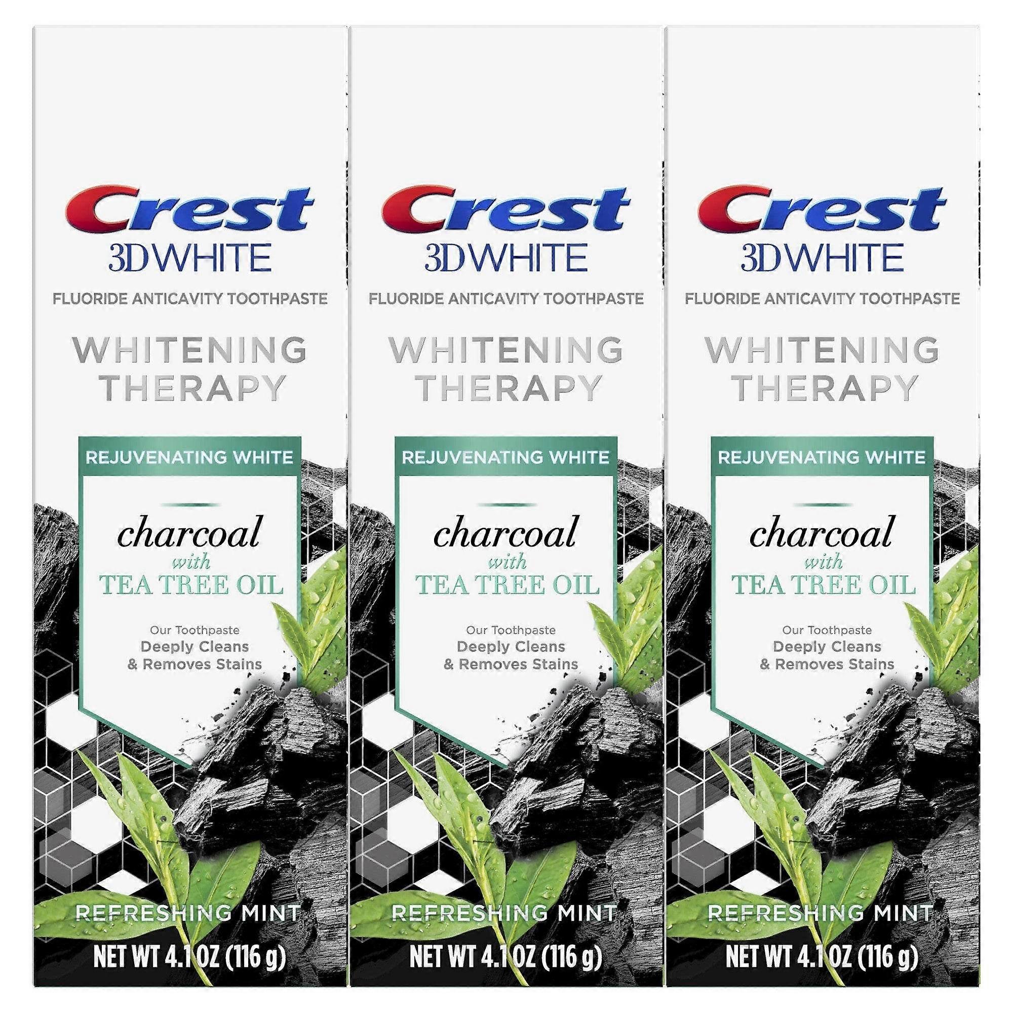 Crest 3d White Whitening Therapy Toothpaste Charcoal With Tea Tree Oil, 4.1 Oz X 3 Ea