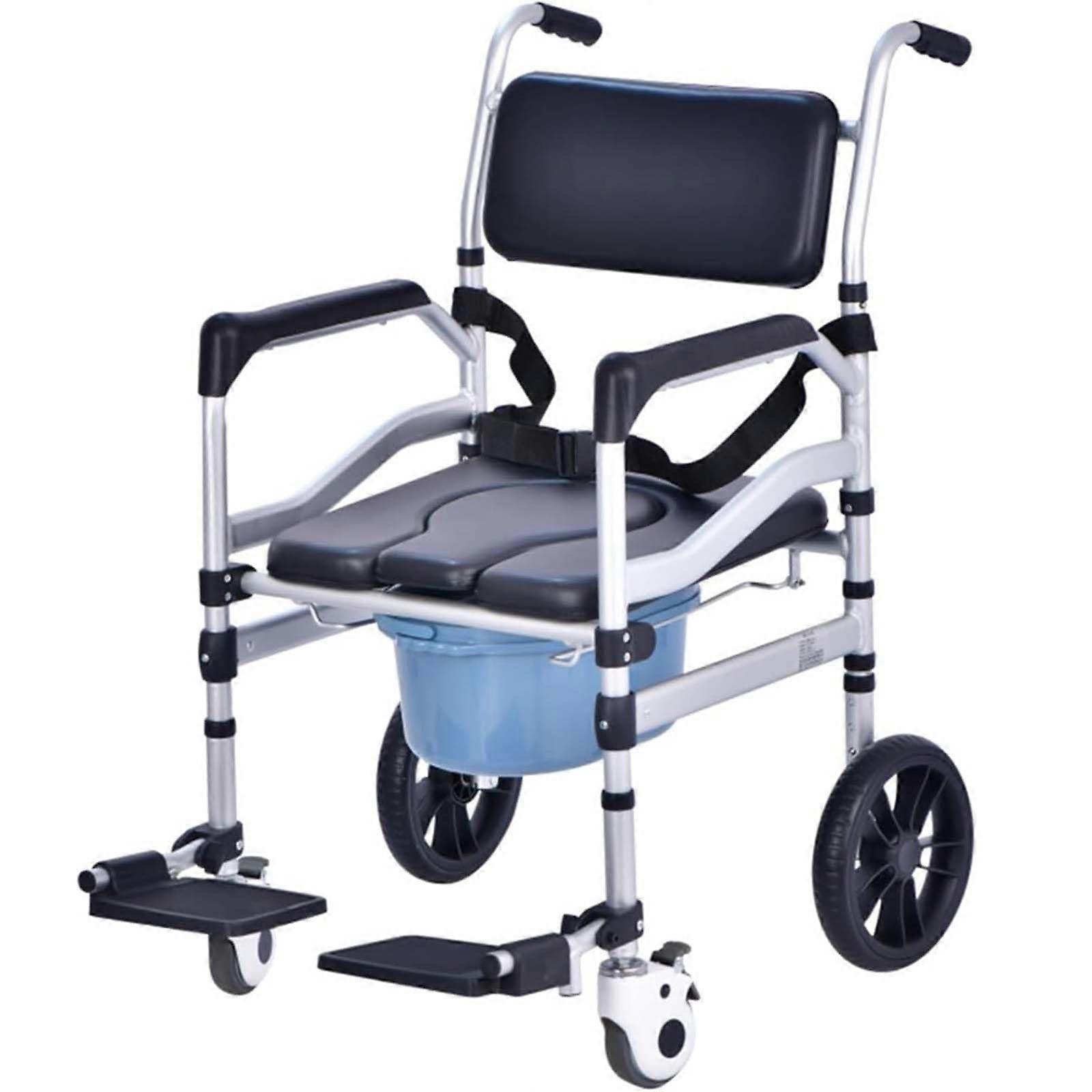 Folding Shower Commode Chair With Wheels And Cushioned Seat For Elderly And Disabled  Portable Bathroom Safety Aid