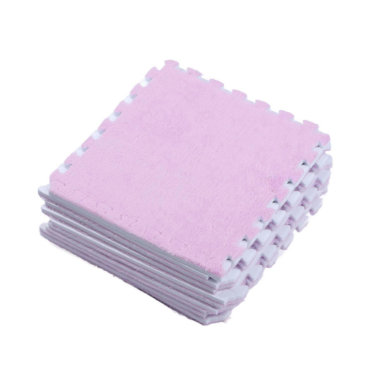 10pcs Plush Puzzle Floor Foam Mat Tiles Fluffy Cuttable Anti Slip Interlocking Carpet Tiles Purple