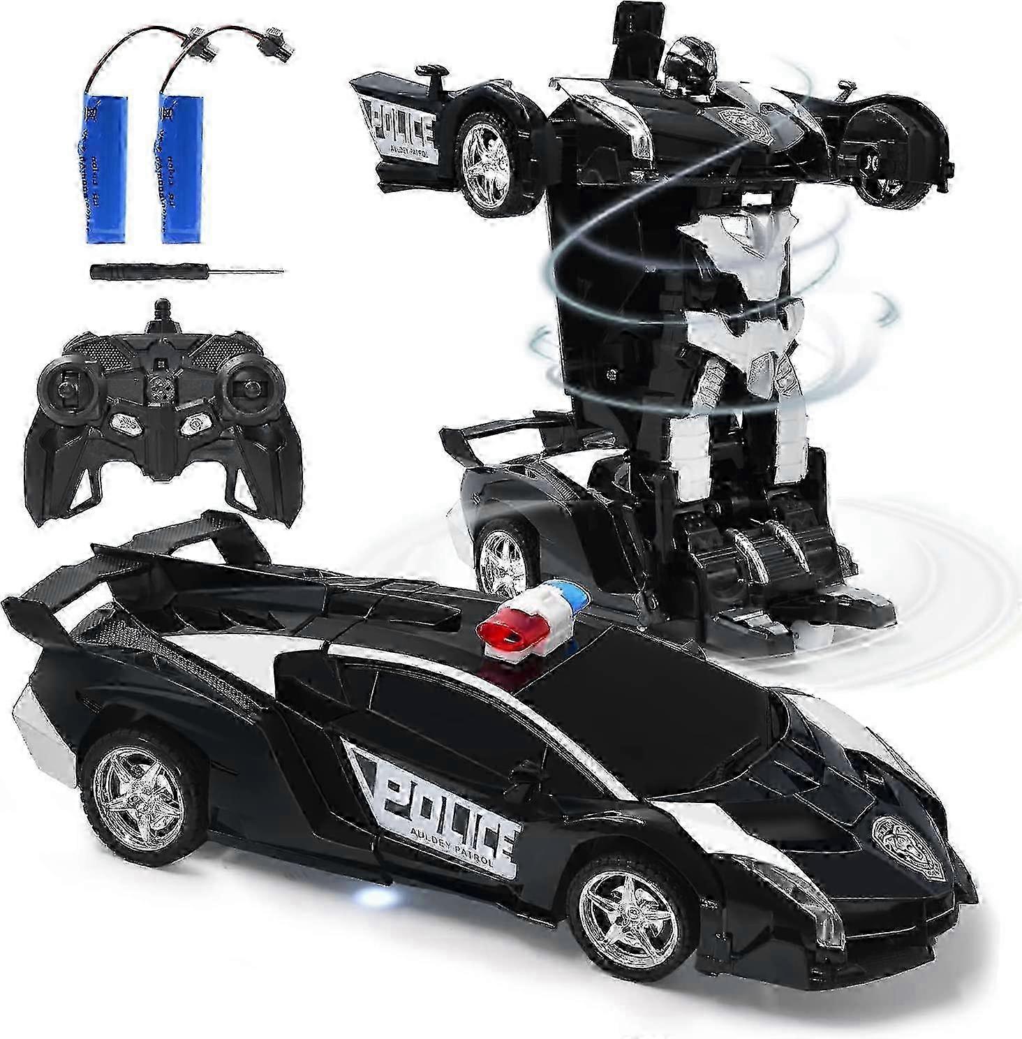 Police RC Car Robot for Kids, Remote Control Transforming Robot Car Toy, One Key Deformation Robot Car, One-Button Auto Demo&360 Rotate Speed Drifting