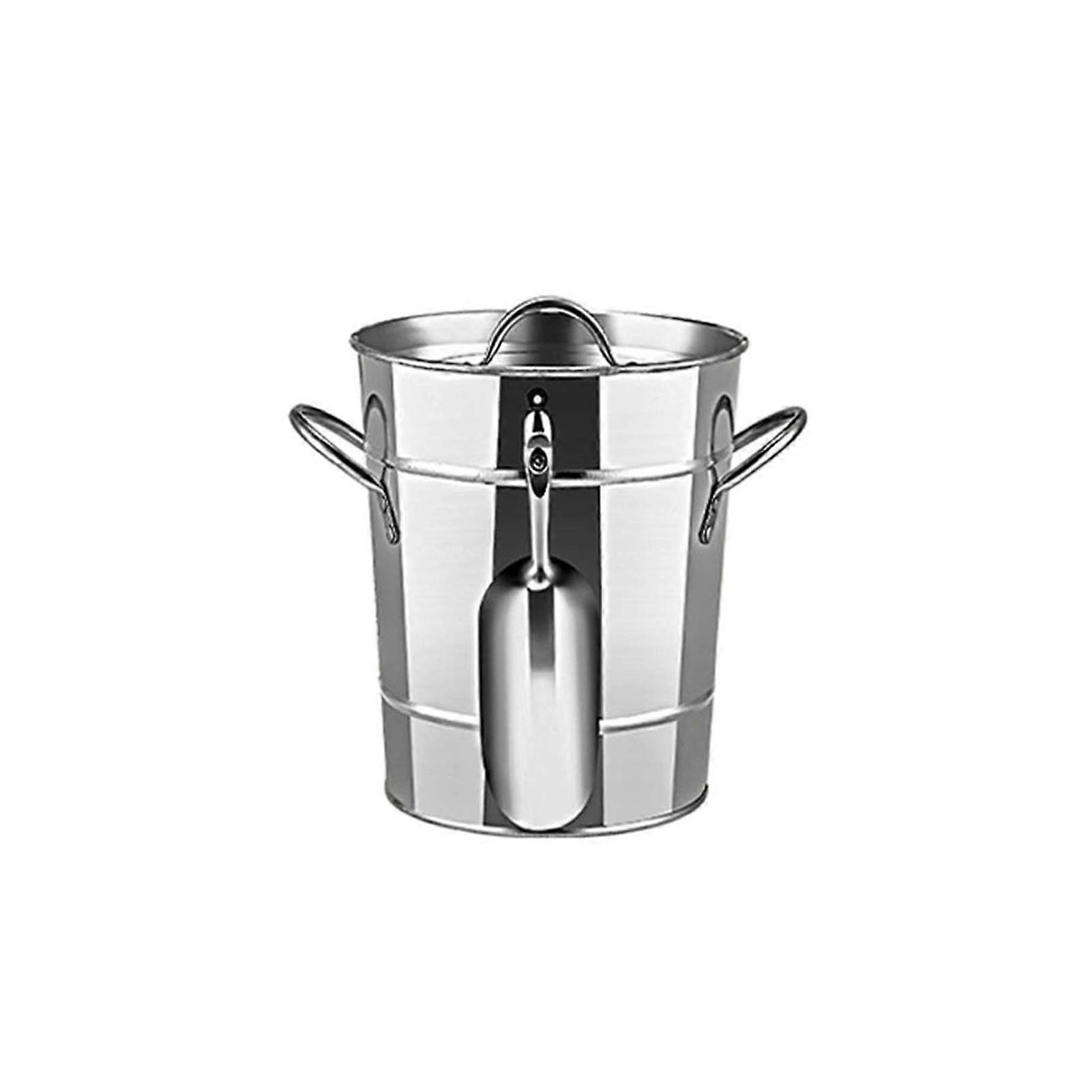 Metal Double Deck Ice Bucket with Lid for Champagne Wine Drinks Parties and Hotels Portable (B)