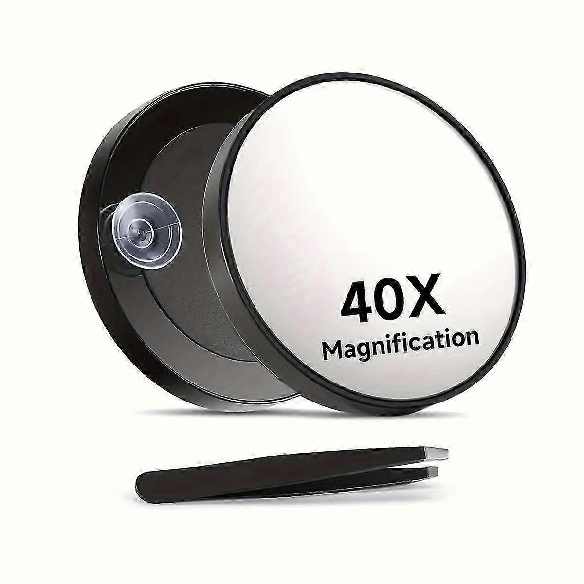 40X Magnifying Mirror, Small Magnifying Mirror with Suction Cup and Tweezers, As a Travel Mganifying Mirror, Compact Mirror Set