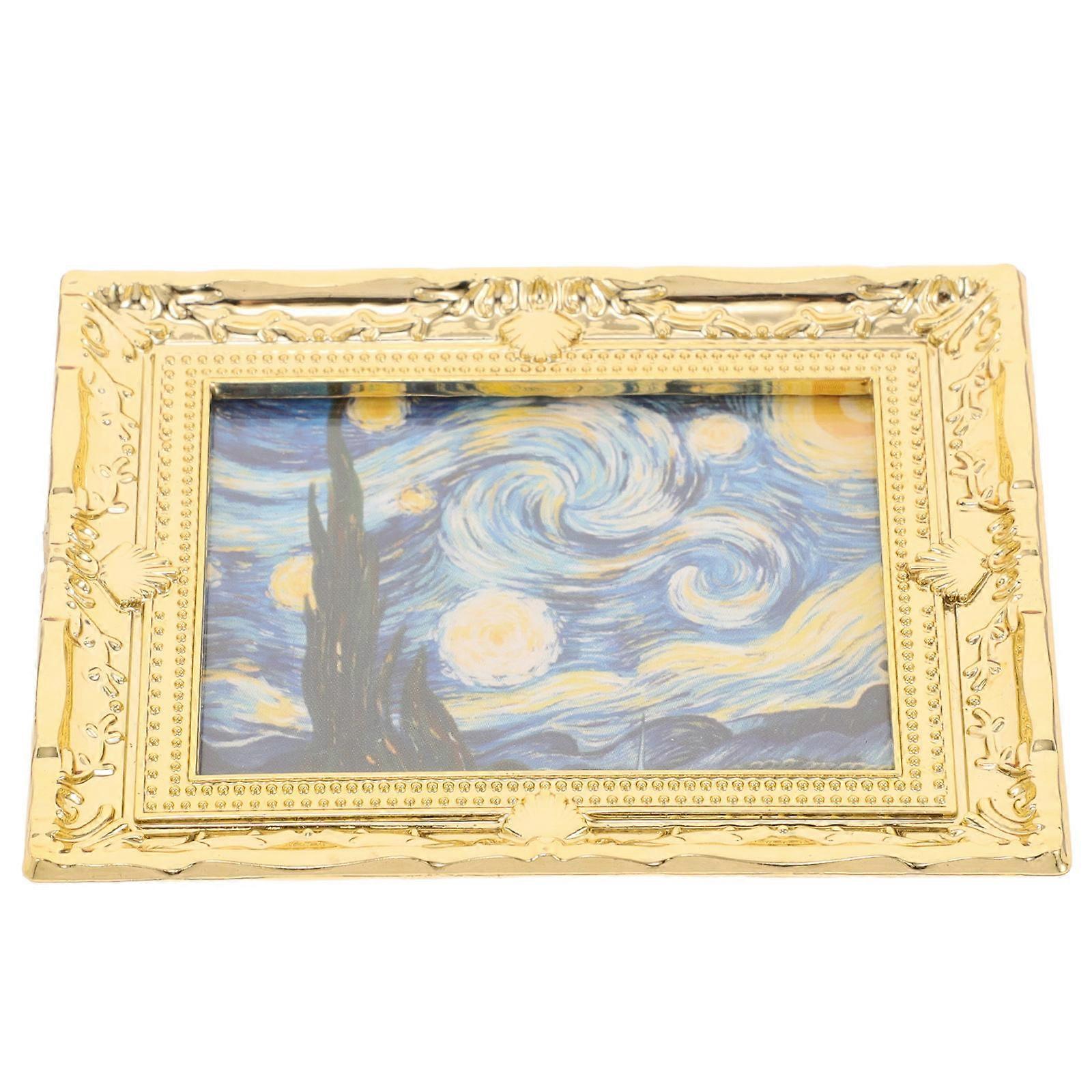 Miniature Oil Painting Framed Artwork Dollhouse Accessory Rectangular Elegant Frame Assorted Color 1Pack
