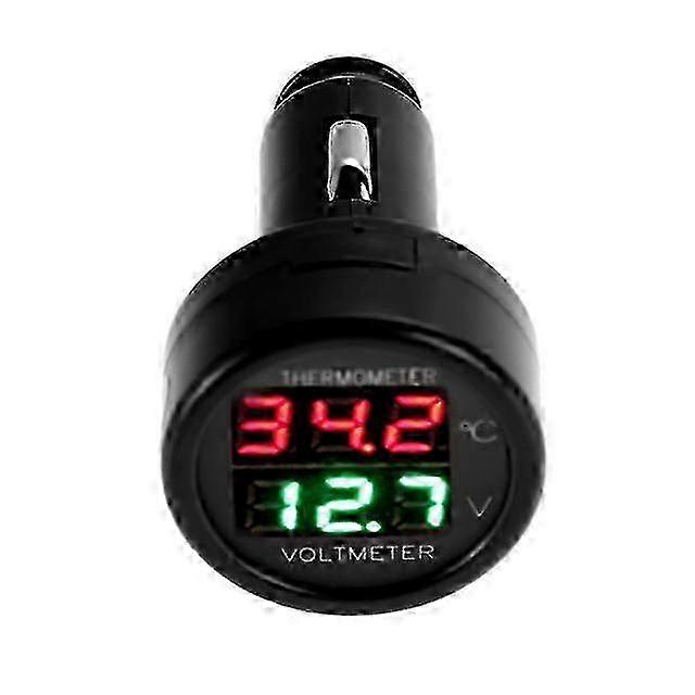2 In 1 12V 24V Car Volt Meter Auto LED Digital Voltmeter Gauge Thermometer USB Charger Voltage Meter Car Cigarette Lighter 25-26S