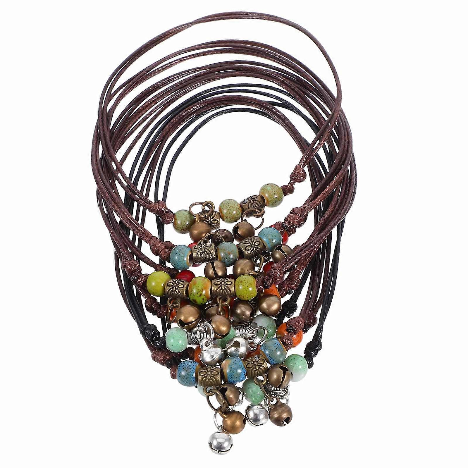 Adjustable Cord Anklet for Decoration 10Pcs Handmade Boho Ceramic Bracelet