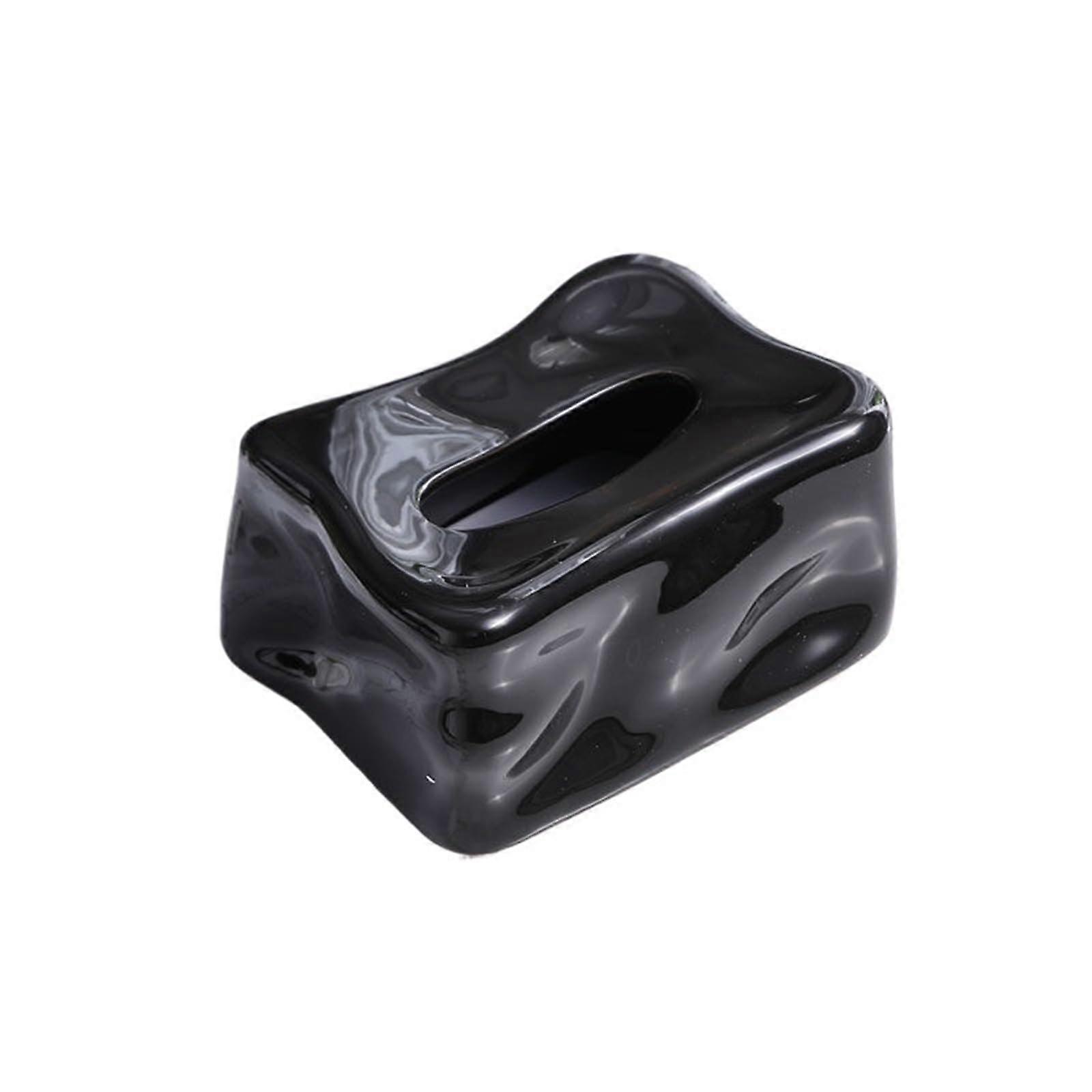 Ceramic Tissue Box Cover Black Rectangular Luxury Holder for Living Room Elegant Home Decor
