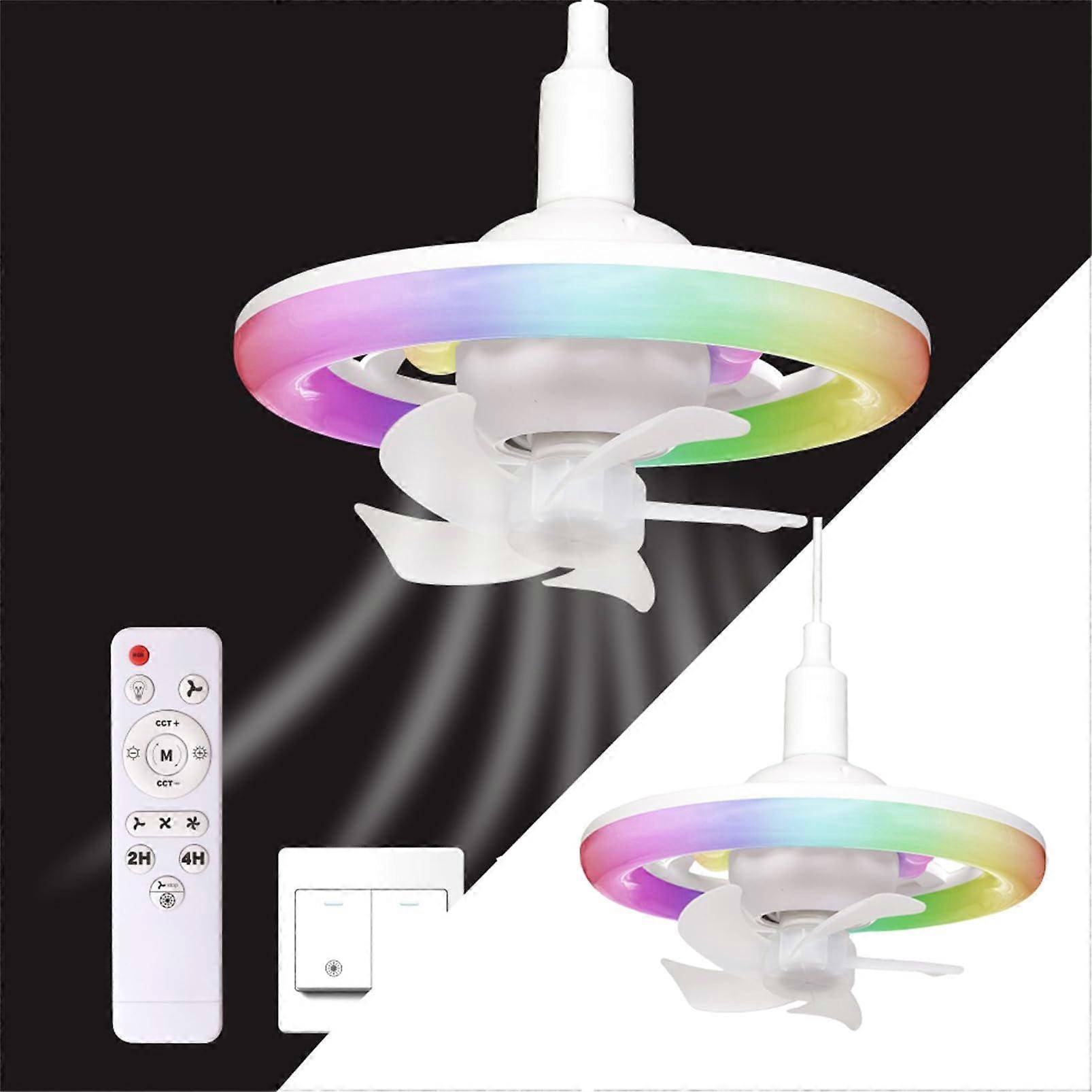 RGB Ceiling Fan with Lights and Remote, 28cm Dimmable Color Changing LED Flush Mount Fan, 3 Speed Timer for Bedroom