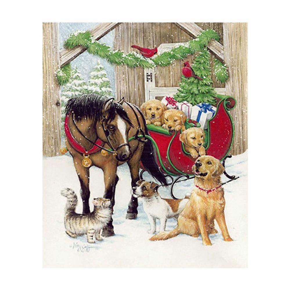 DIY Unframed Christmas Carriage Puppy Craftwork Kit