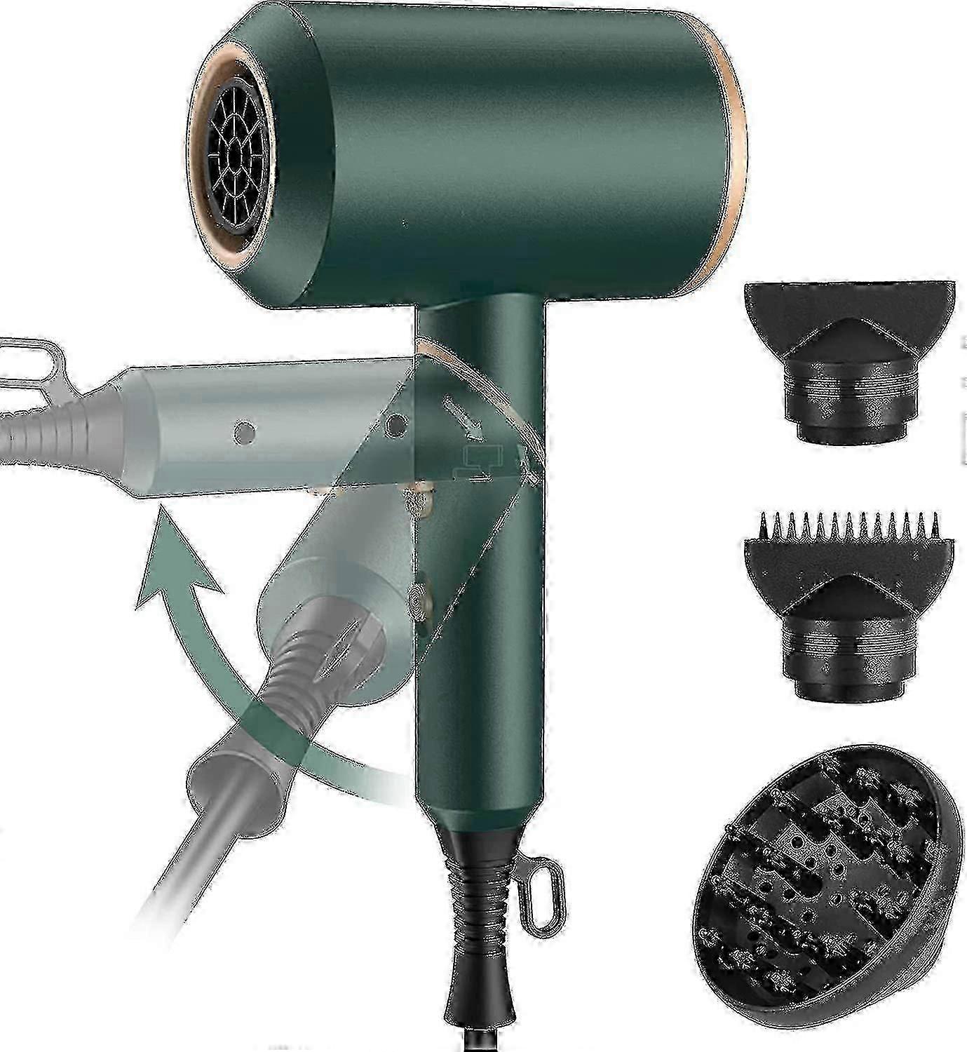 Compact 2000W Folding Travel Hair Dryer with Ionic Technology, 2 Nozzles & Diffuser for Fast Drying