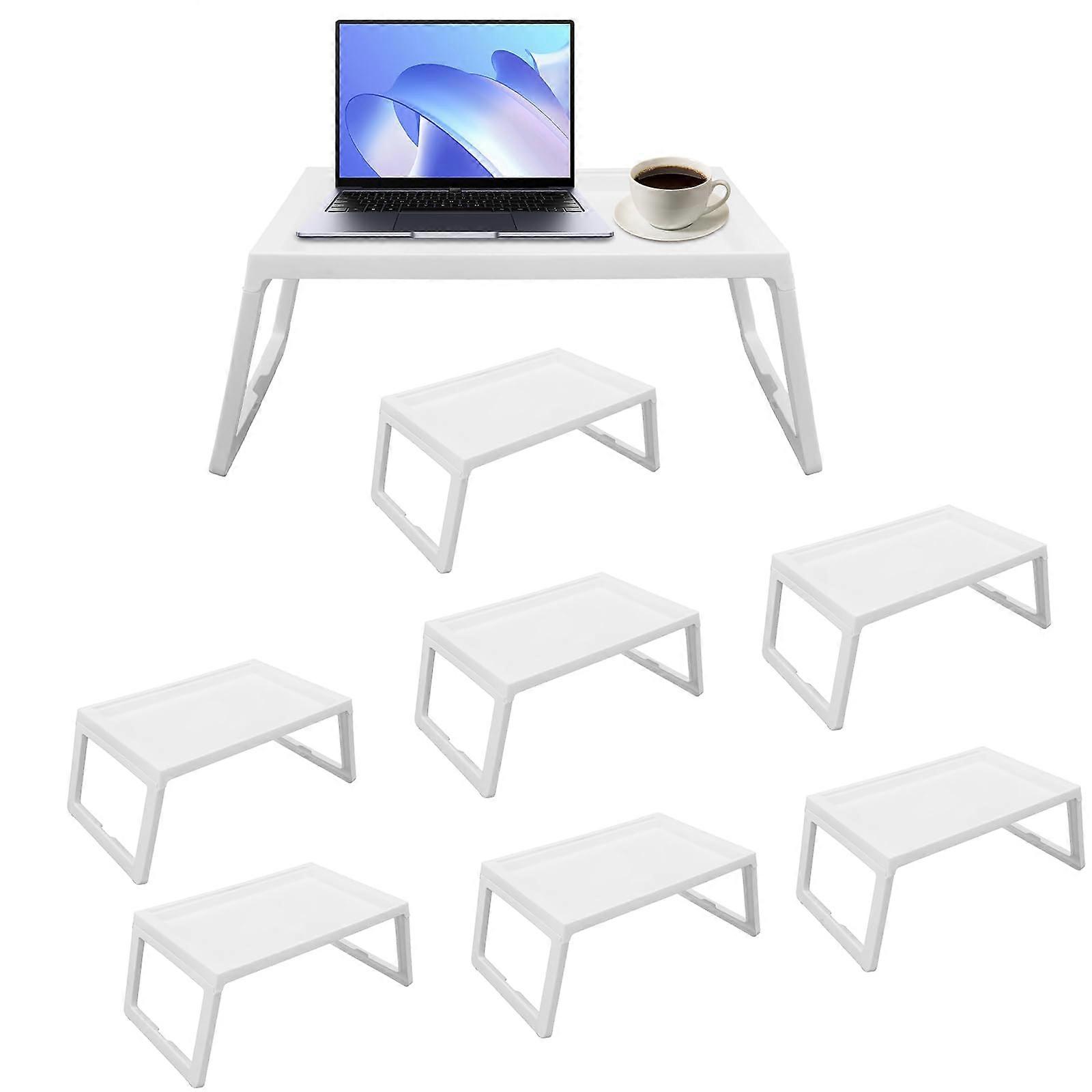 Set of 8 Foldable Bed Tray Tables with Legs for Breakfast, Laptop or Snacks – White 8PCS
