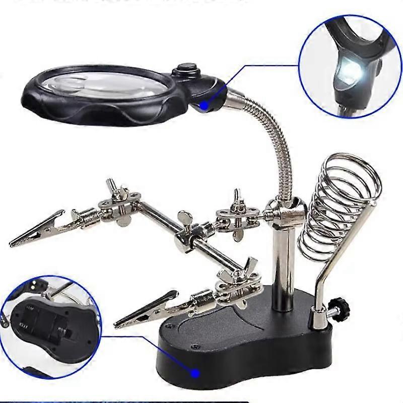 3.5X 12X Helping Hands Third Hand Soldering Iron Welding Stand Station with 2 LED Clip Welding Magnifier Magnifying Glass