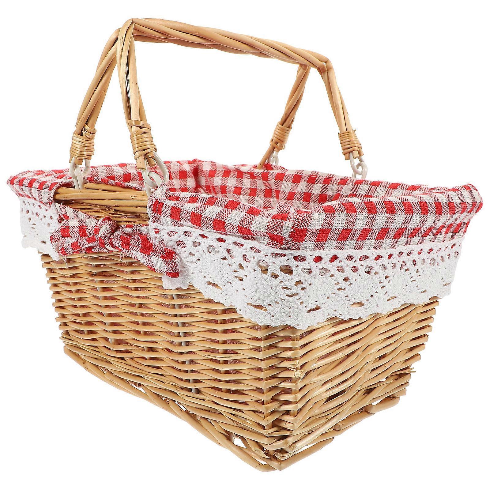 Outdoor Picnic Basket Wicker Basket with Folding Handle for Camping