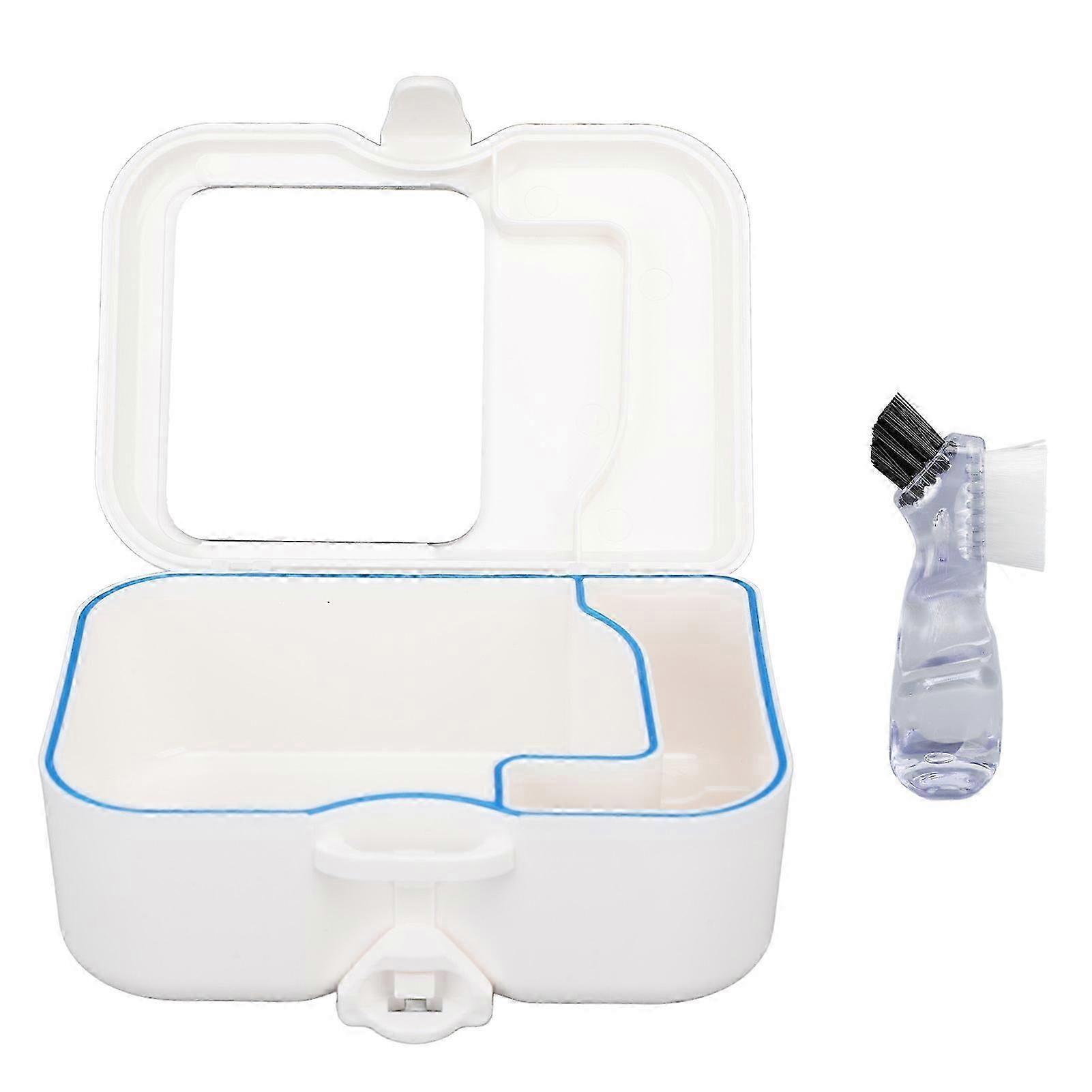 25-26 Dentures Storage Box Deep Cleansing Brush Denture Retainer Case with Mirror Unslotted Type