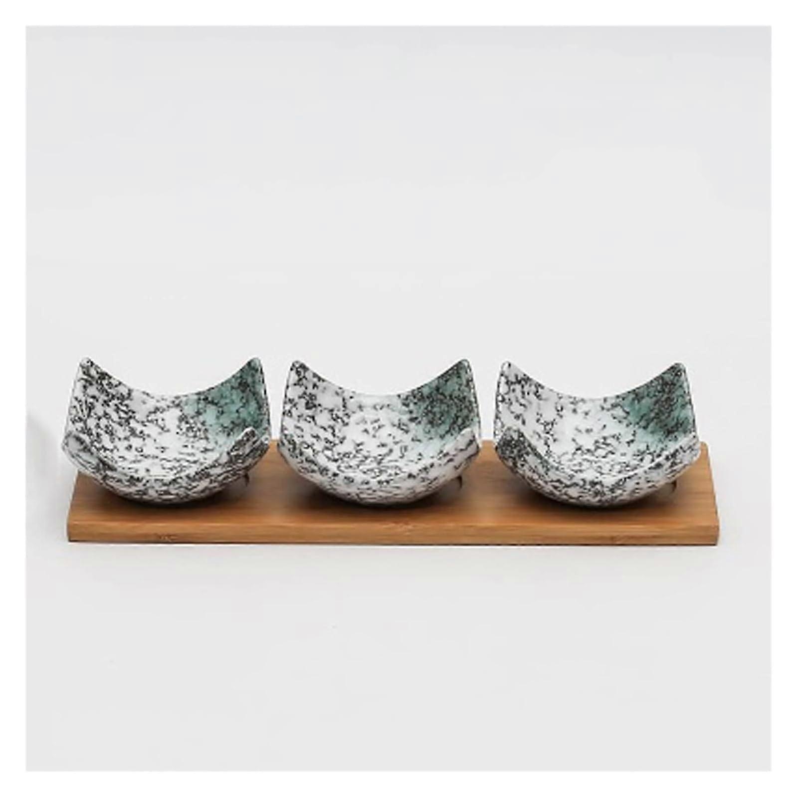 Ceramic Dipping Bowls with Wooden Tray, Stackable Serving Dishes for Sauces, Snacks and Condiments