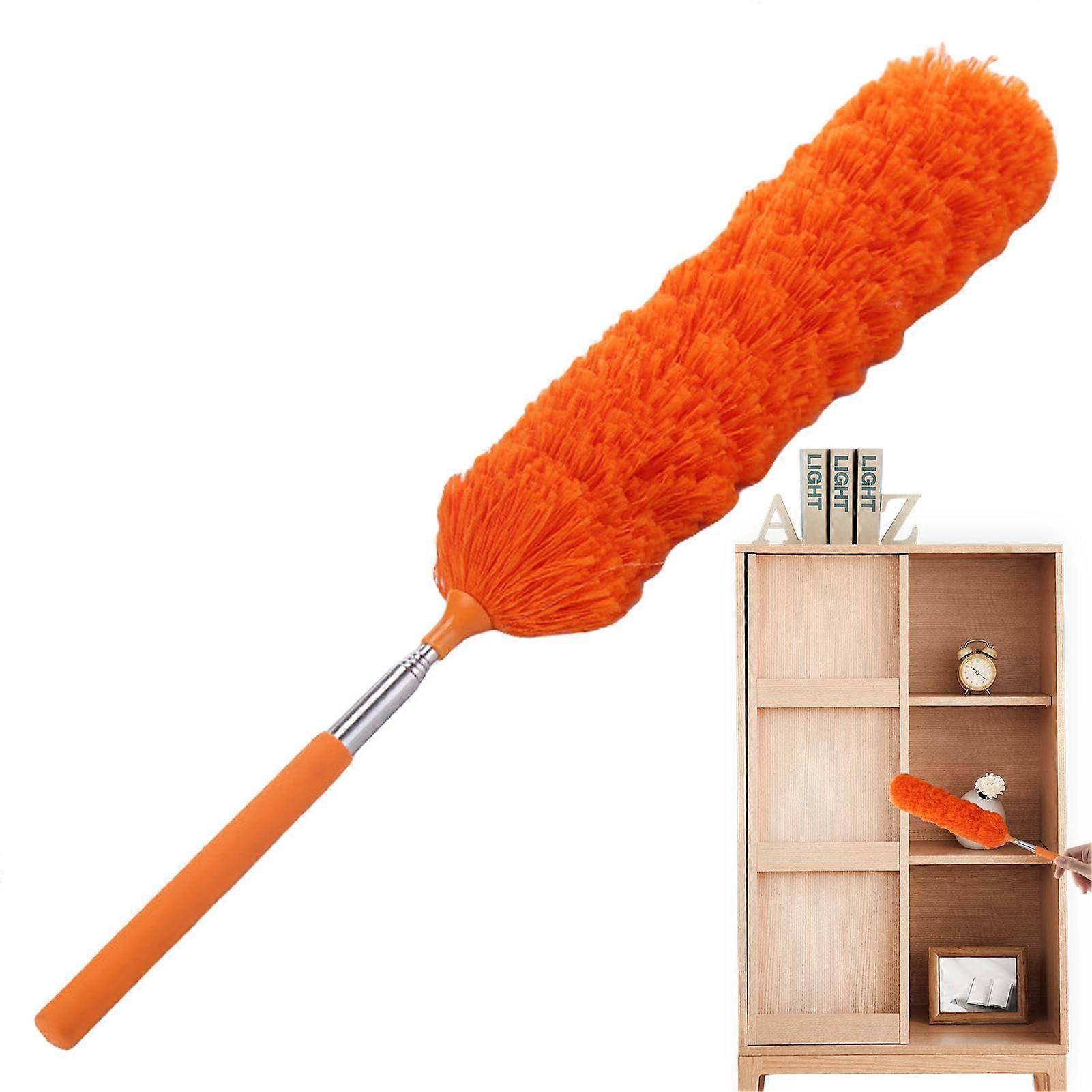 Microfiber Telescopic Duster with Extendable Long Handle, Bendable Washable Head for Home Cleaning, Orange