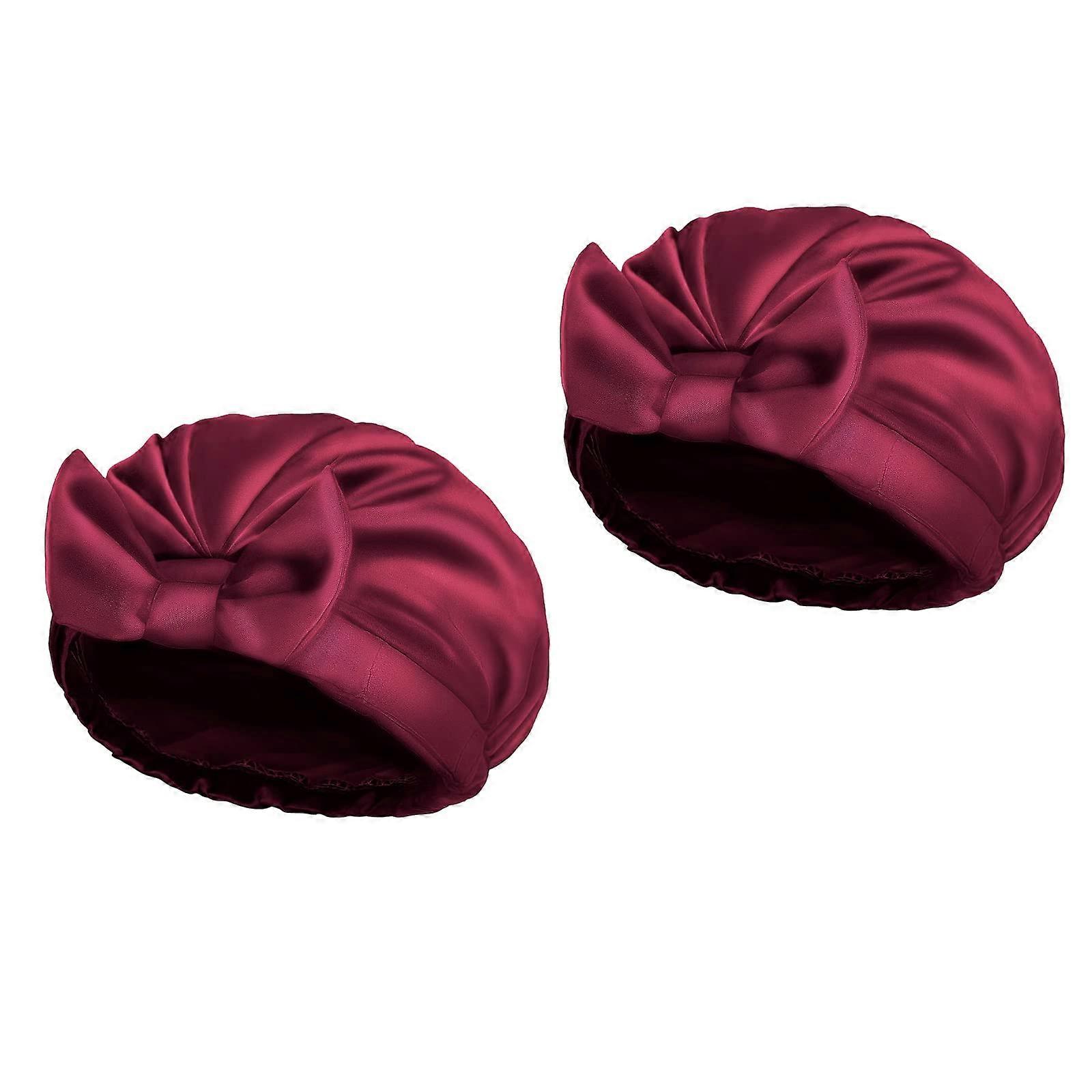 2 Pack DoubleLayer Waterproof Shower Cap for Women with Bowknot, Adjustable and Foldable Design
