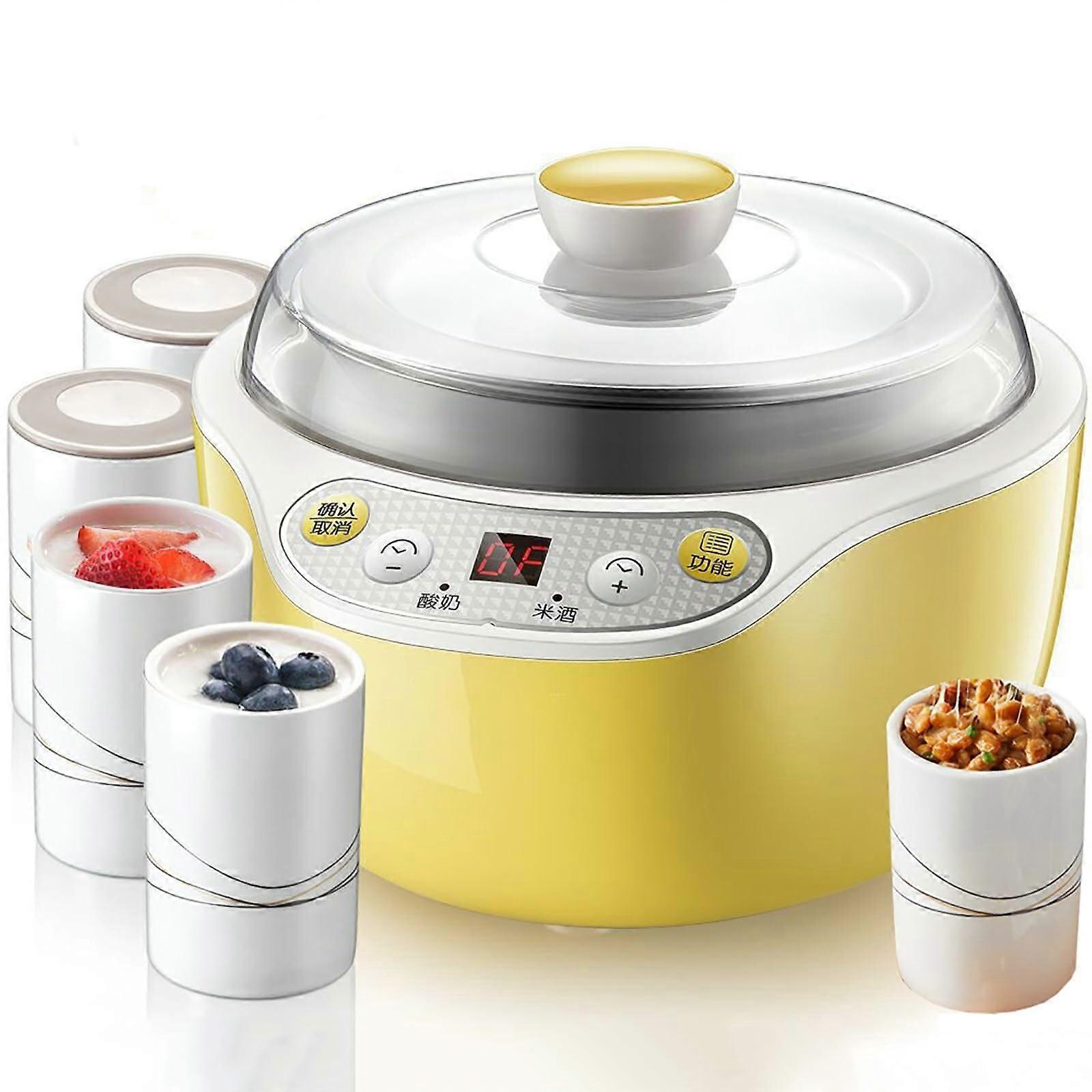 Automatic Yogurt Maker with LED Display Timer, 1000ml and 4 Cups, Stainless Steel Dual Capacity