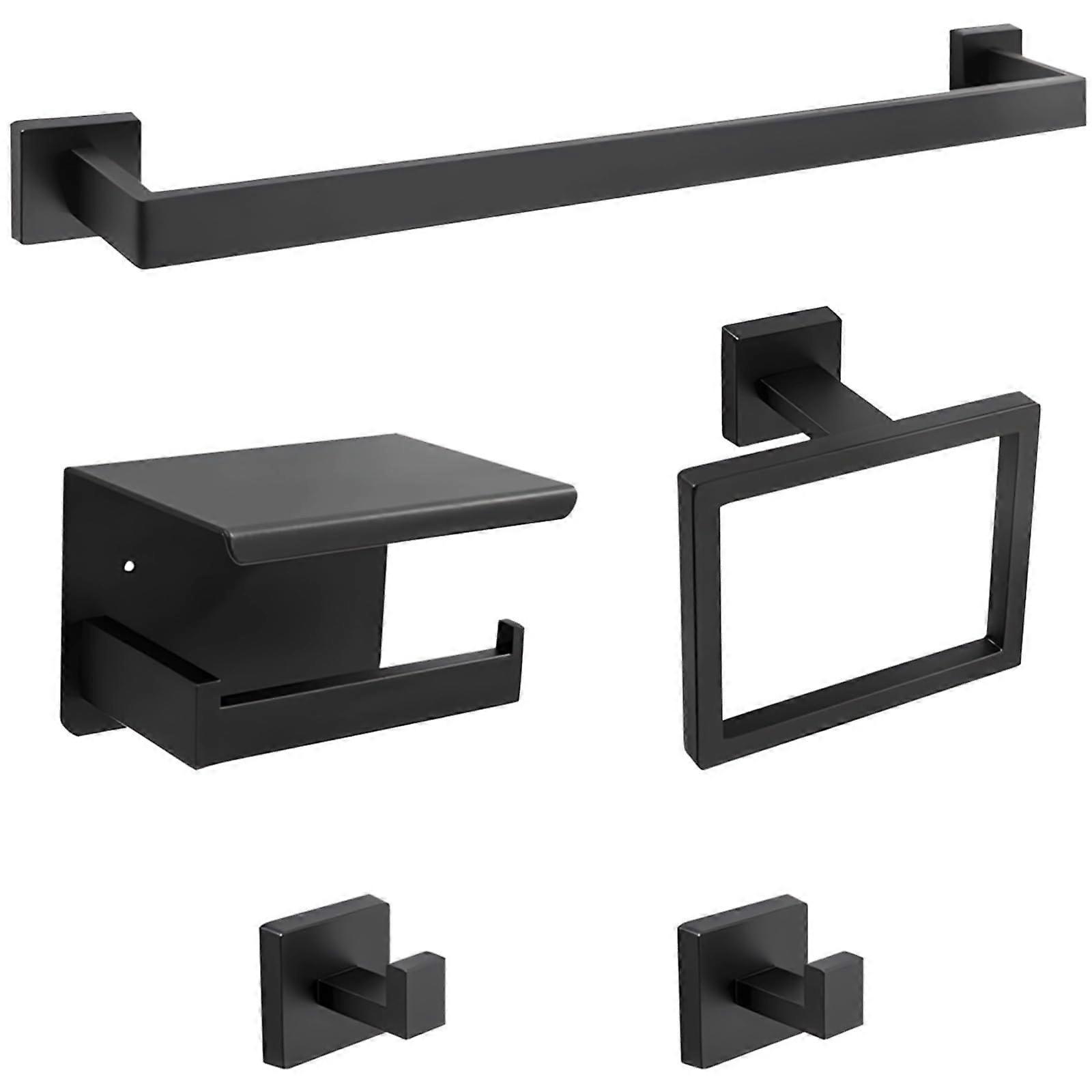 5 Piece Matte Black Bathroom Hardware Set, Modern RustResistant Wall Mounted Towel Rack and Hooks