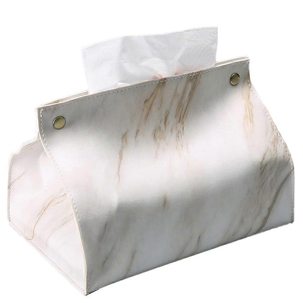Marble Tissue Box with Waterproof Leather, Wide Opening Design, Compact Napkin Storage Holder
