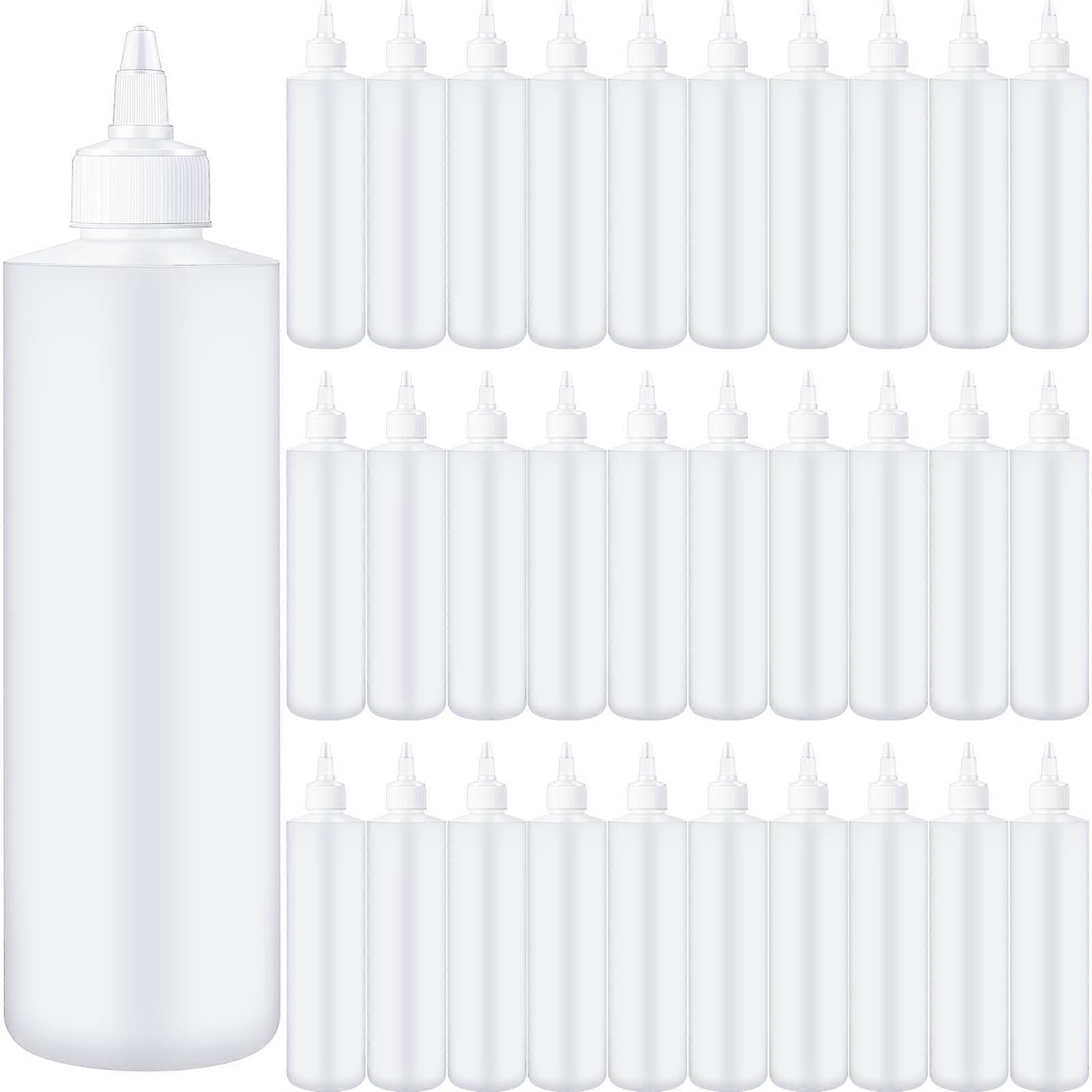 30 Pack 16oz White Plastic Condiment Squeeze Bottles with LeakProof Caps for Kitchen and BBQ
