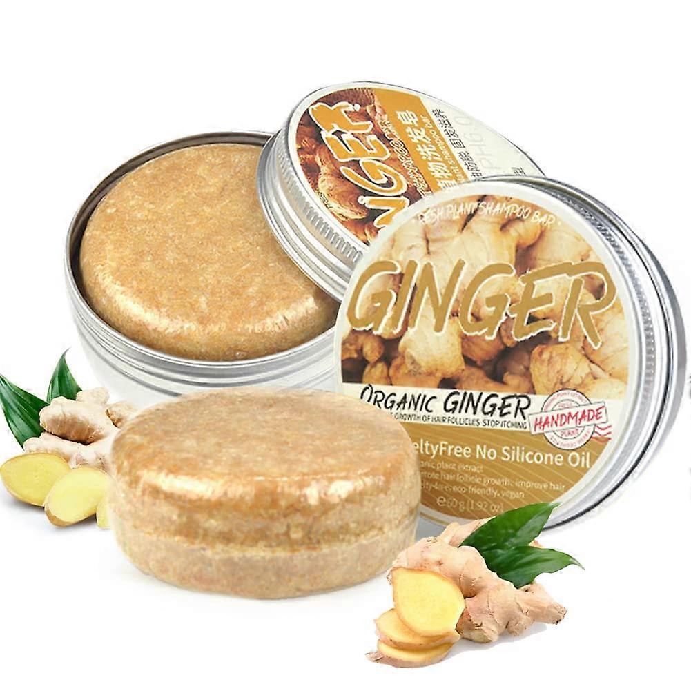 Ginger Shampoo Bar for Hair Growth, Organic Solid Formula Boosts Volume and Strength, 2 Pcs