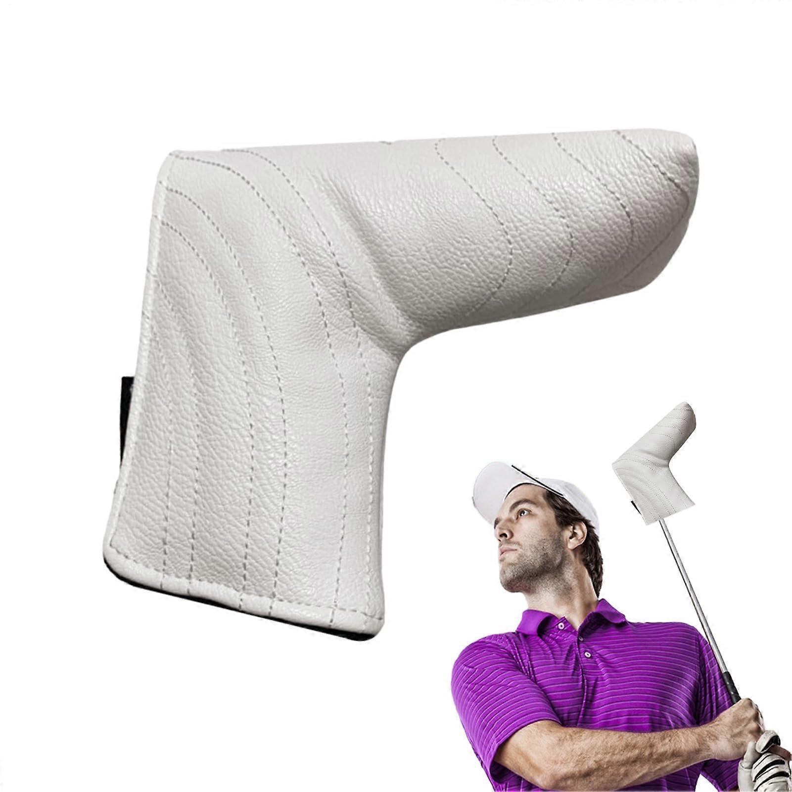 Golf Putter Headcover Magnetic Waterproof Durable Soft Lining Secure Fit White L Type