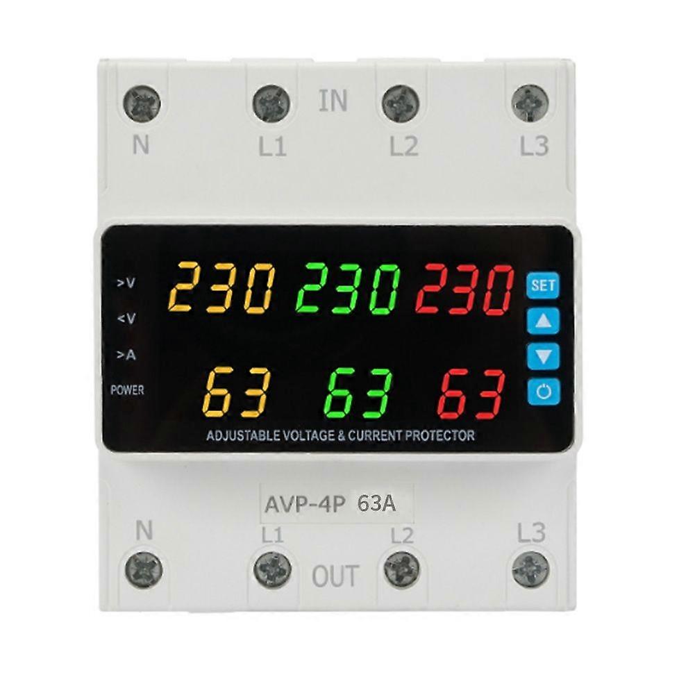3 Phase 220-380v Voltage Relay 63A Changeover Switch Overvoltage/Undervoltage/ Overcurrent/Phase Loss Protection Keep
