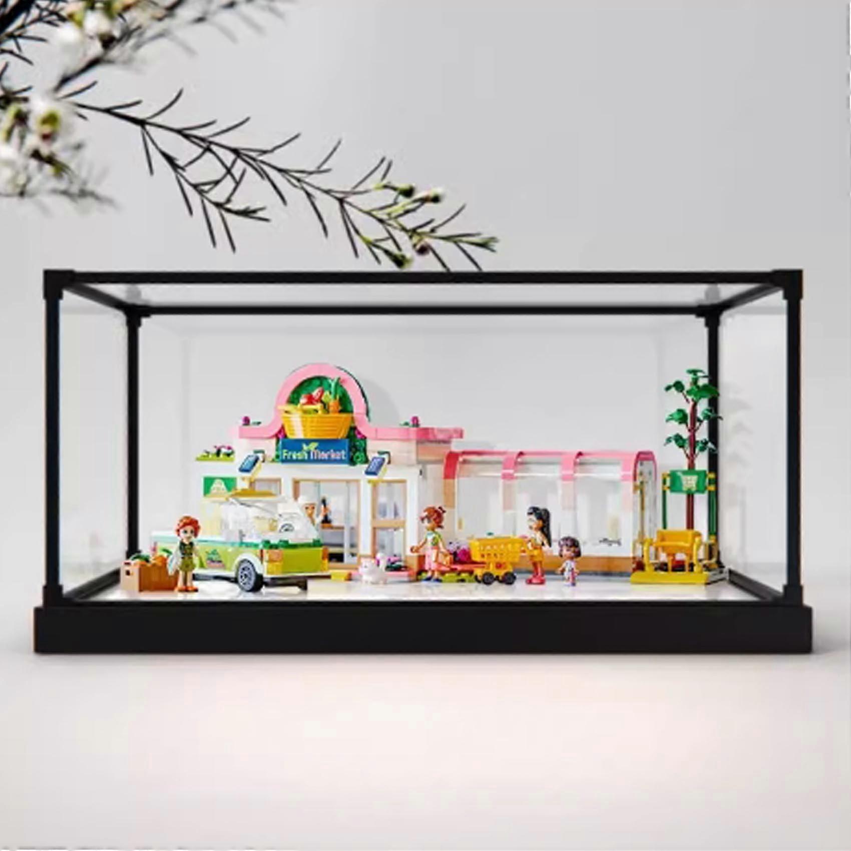 Acrylic Display Case for  41729 Supermarket Model, Dustproof Clear Box with White Base