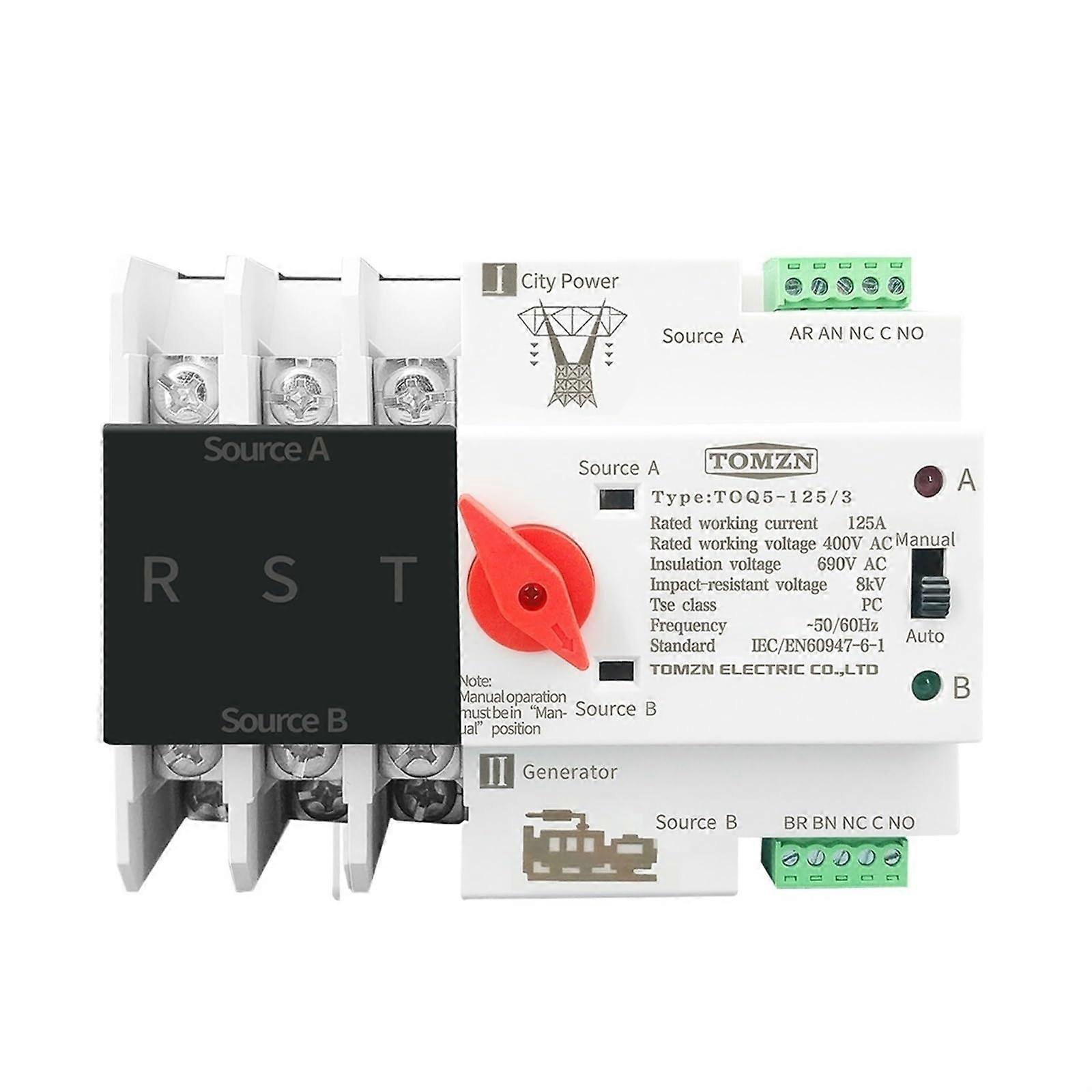 3P 3 Phase DIN Rail 63A Dual Power Automatic Transfer Switch for Backup Generator