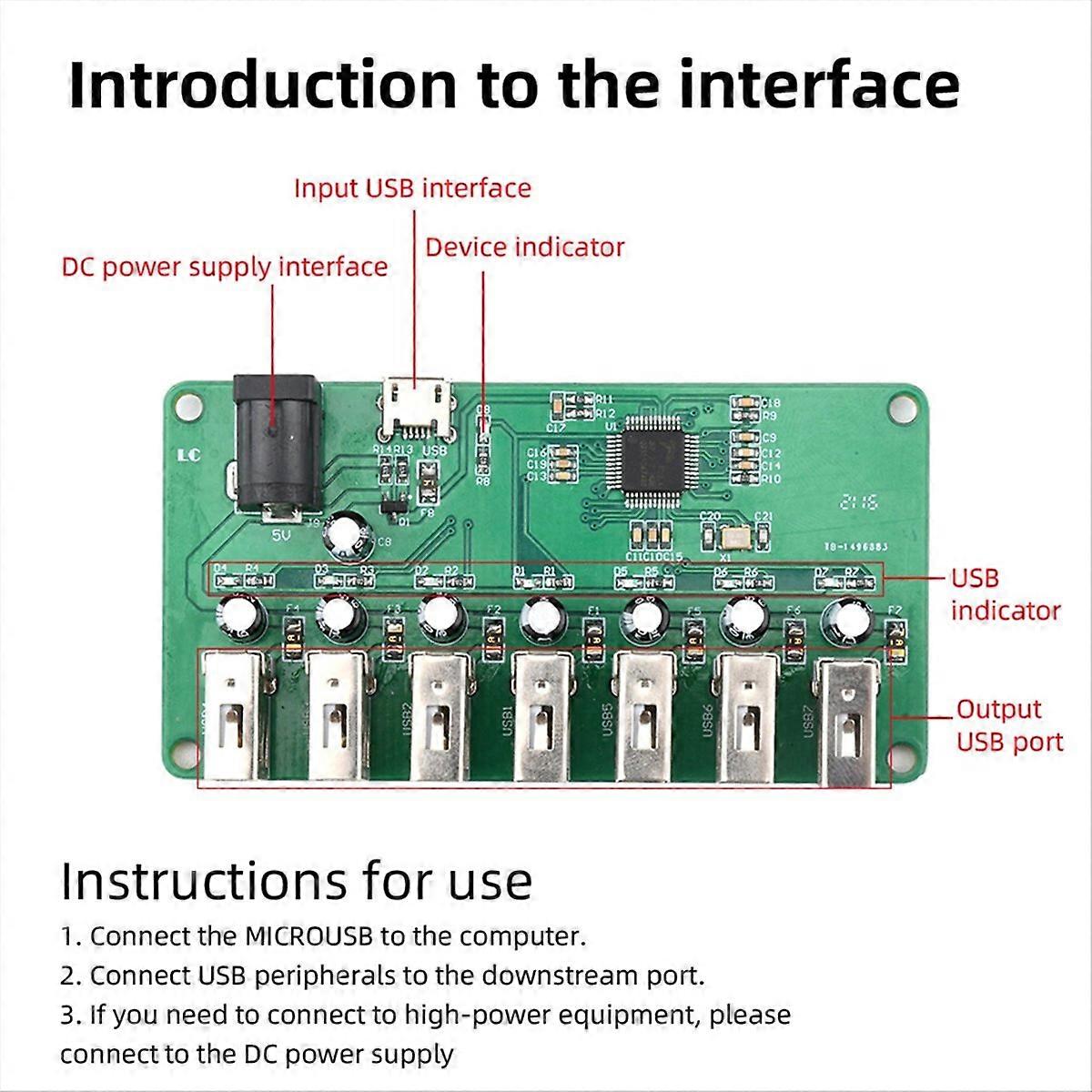 Module HUB USB 2.0 DC5V Type-C 1 à 7 ports