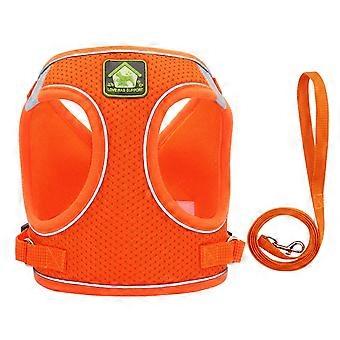 2-delt hunde- og kattesele + snor – justerbar blød mesh, åndbar, natreflekterende, lyserød S (1,4-2,8 kg), orange L (5-7 kg)