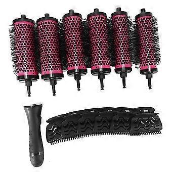 6pcs/set 3 Sizes Detachable Handle Hair Roller Brush with Positioning Clips Aluminum Ceramic Barrel Curler Comb Hairdresser